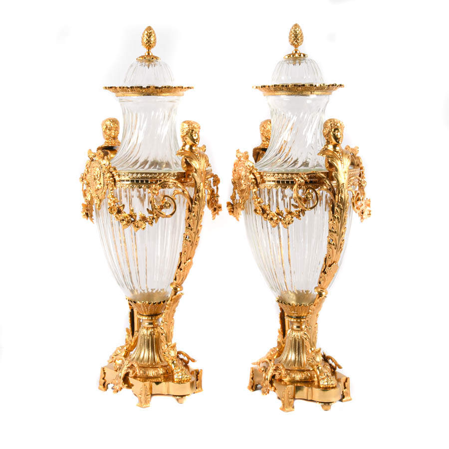 Matched Pair of Baccarat Gilt Bronze and Figural Urns-6