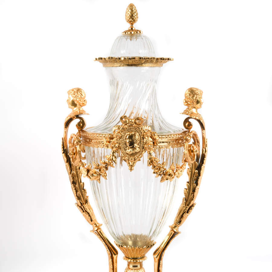 Matched Pair of Baccarat Gilt Bronze and Figural Urns-4