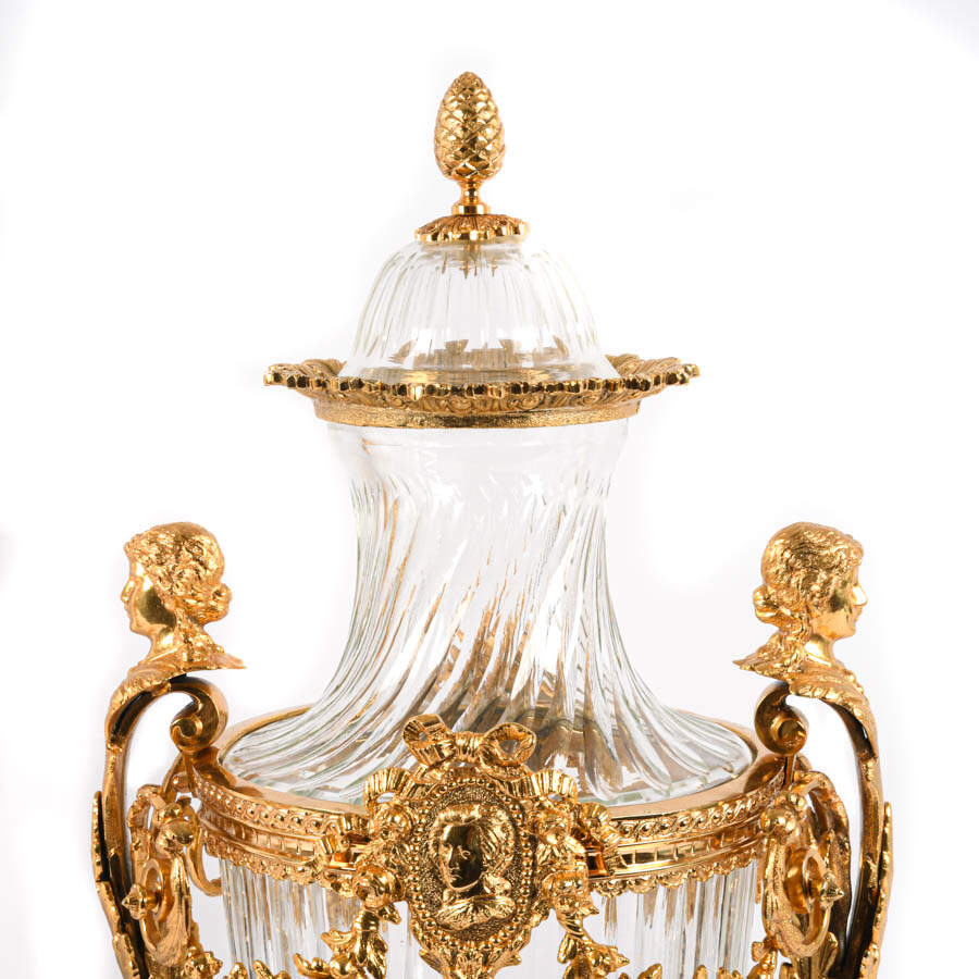 Matched Pair of Baccarat Gilt Bronze and Figural Urns-2