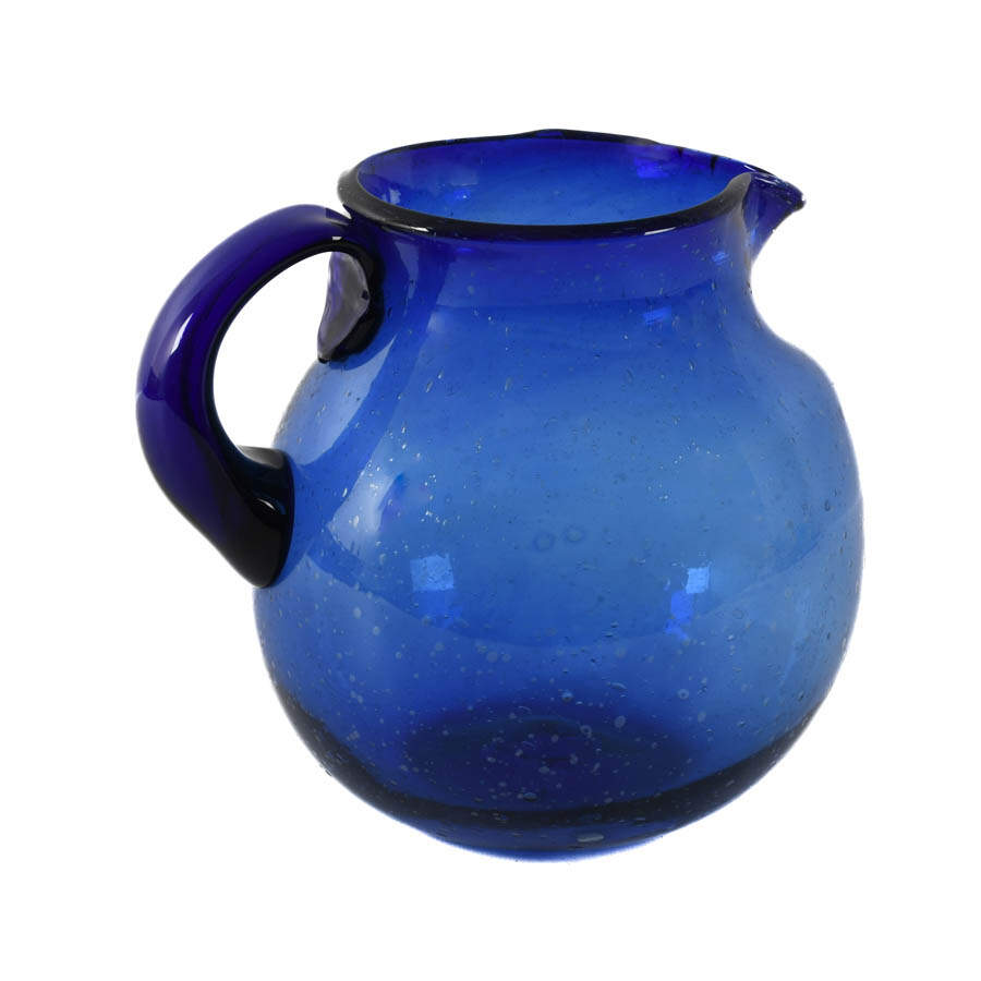 Hand-Blown Cobalt Art Glass Ball Pitcher-4