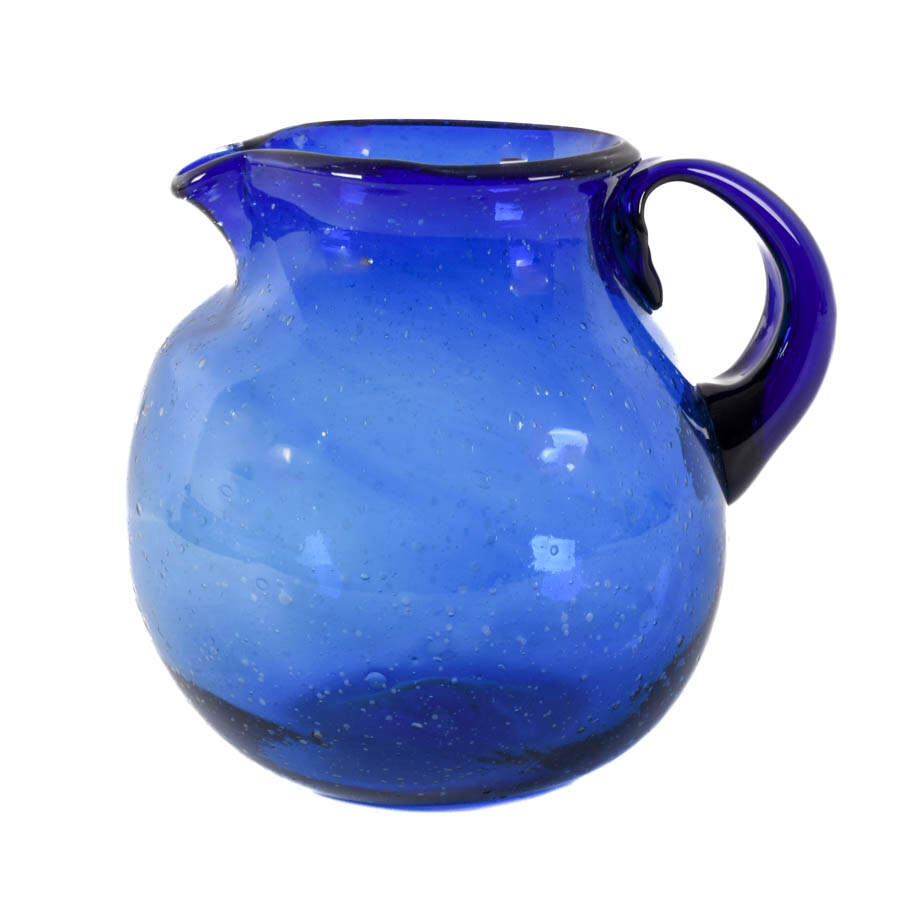 Hand-Blown Cobalt Art Glass Ball Pitcher-1