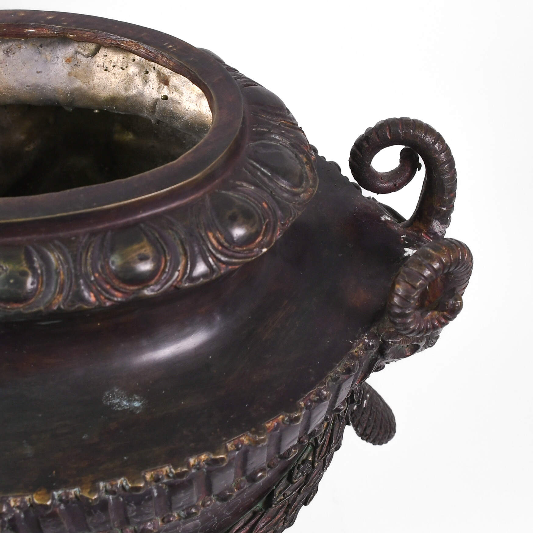 Pair of Bronze Maitland Smith Ram's Head Urns-9