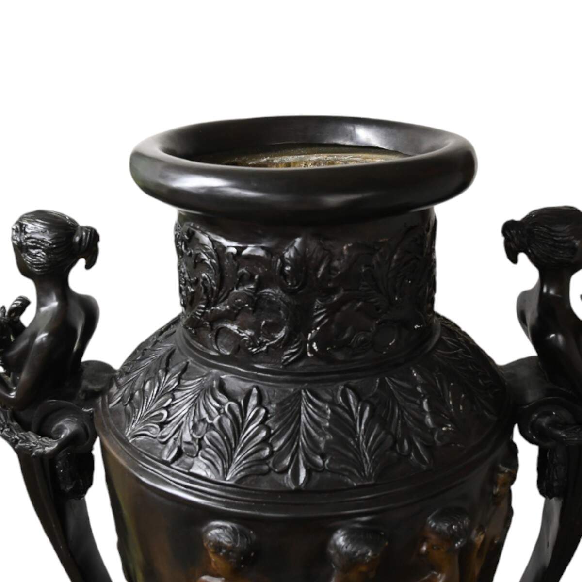 Tall Black Metal Urn with Pedestal-8