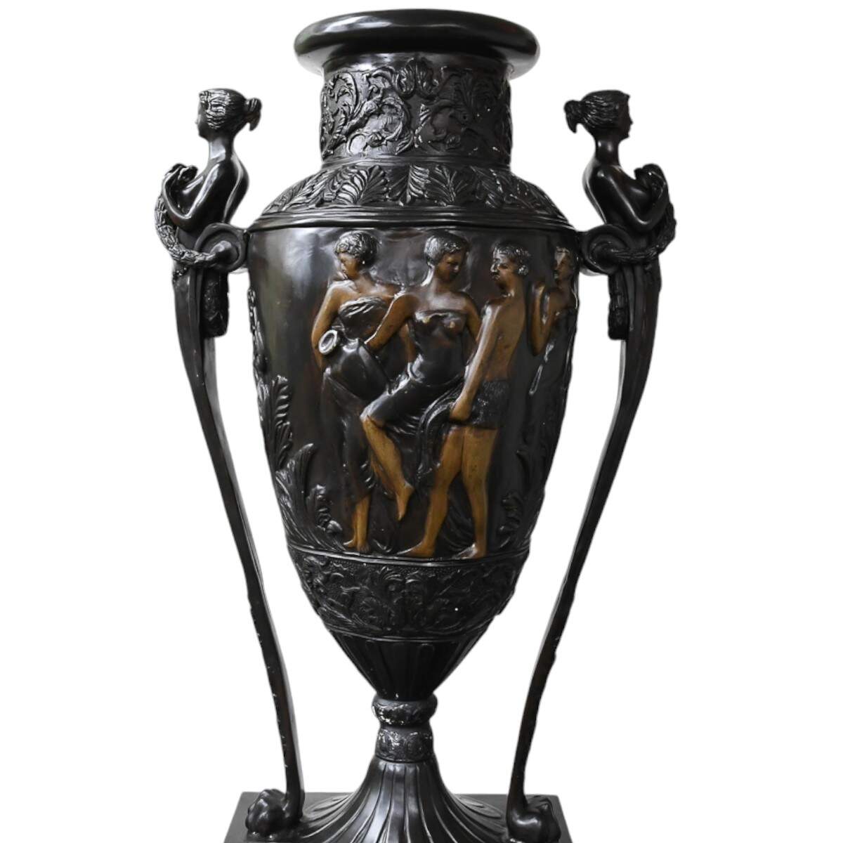 Tall Black Metal Urn with Pedestal-2