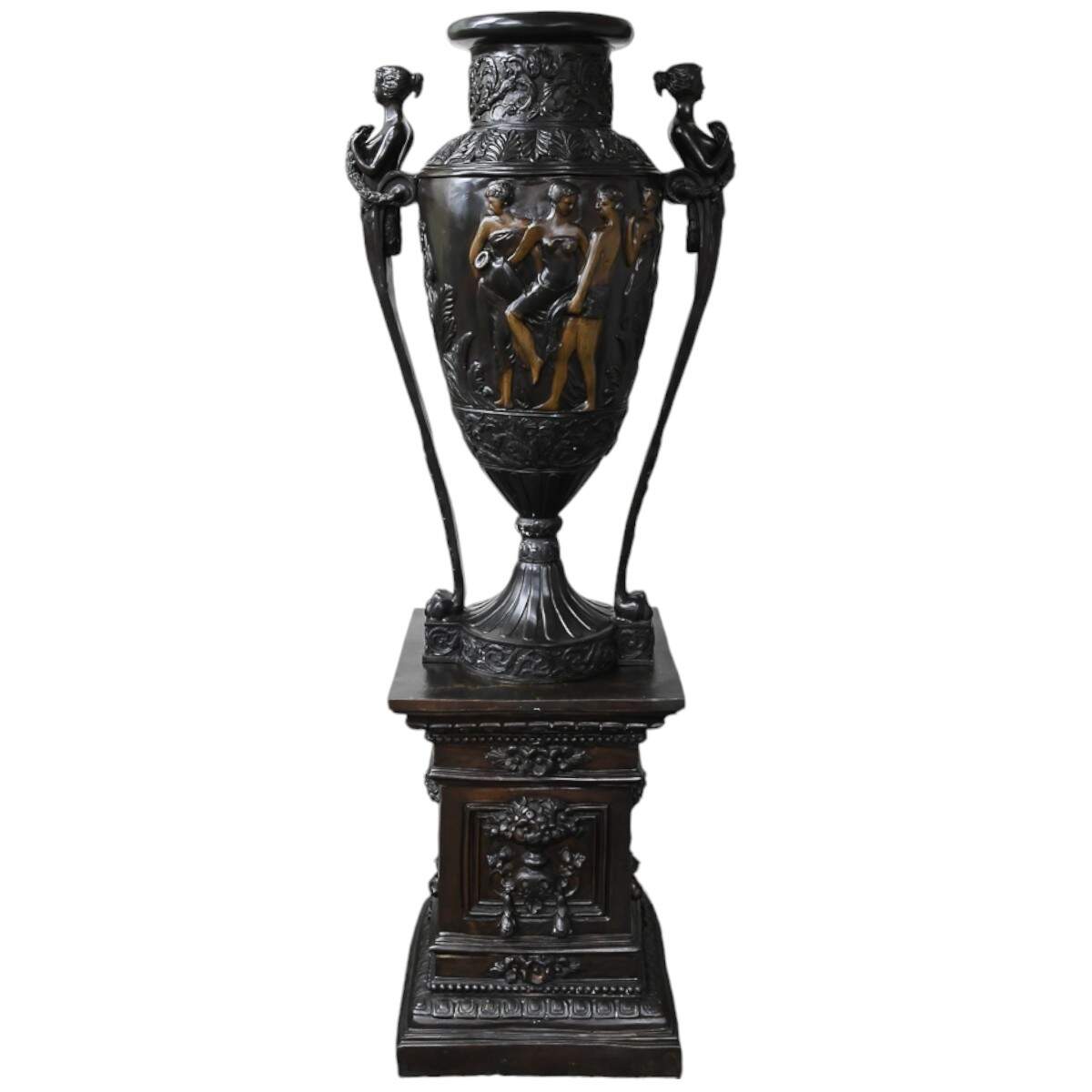 Tall Black Metal Urn with Pedestal-1