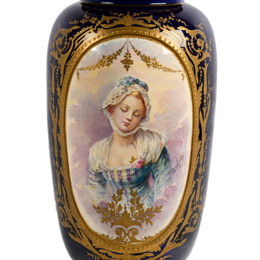 Antique Sèvres Gilt Ormolu and Hand-Painted Portrait Vase-2