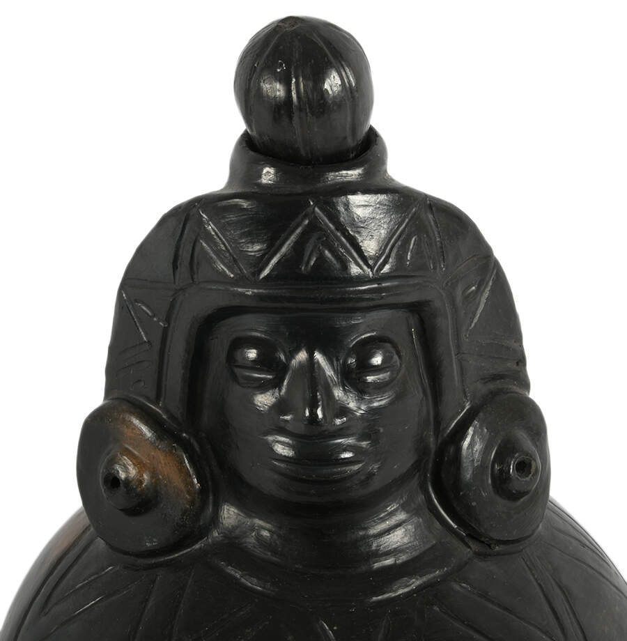 Antique Black Ceramic Figural Mayan Water Vessel-5