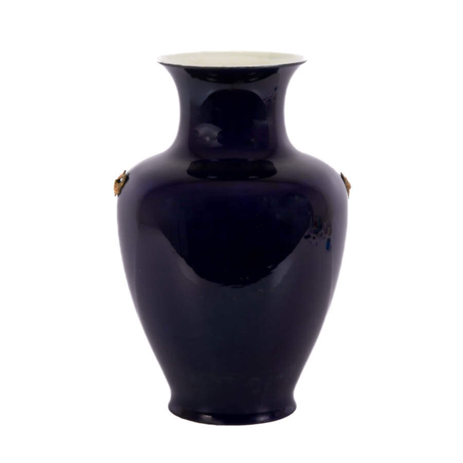 Oversized Cobalt and Gilt Handle Mount Vase-1