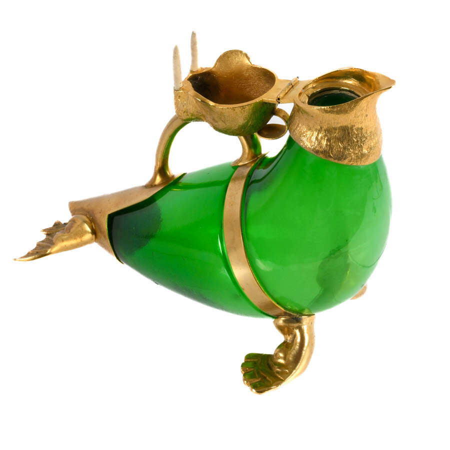 Gilt and Green Glass Novelty Walrus Claret Wine Decanter-6