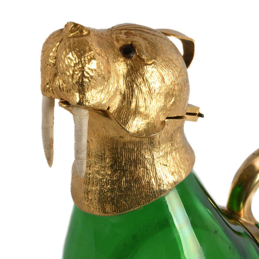 Gilt and Green Glass Novelty Walrus Claret Wine Decanter-3