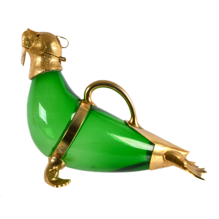 Gilt and Green Glass Novelty Walrus Claret Wine Decanter-1