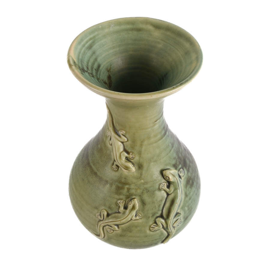 Art Pottery Vase with Raised Salamander Relief-6