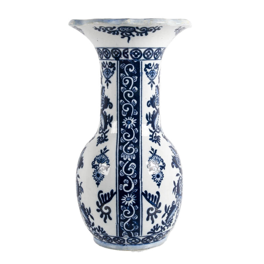 Chinoiserie-Style Blue and White Trumpet Vase-4