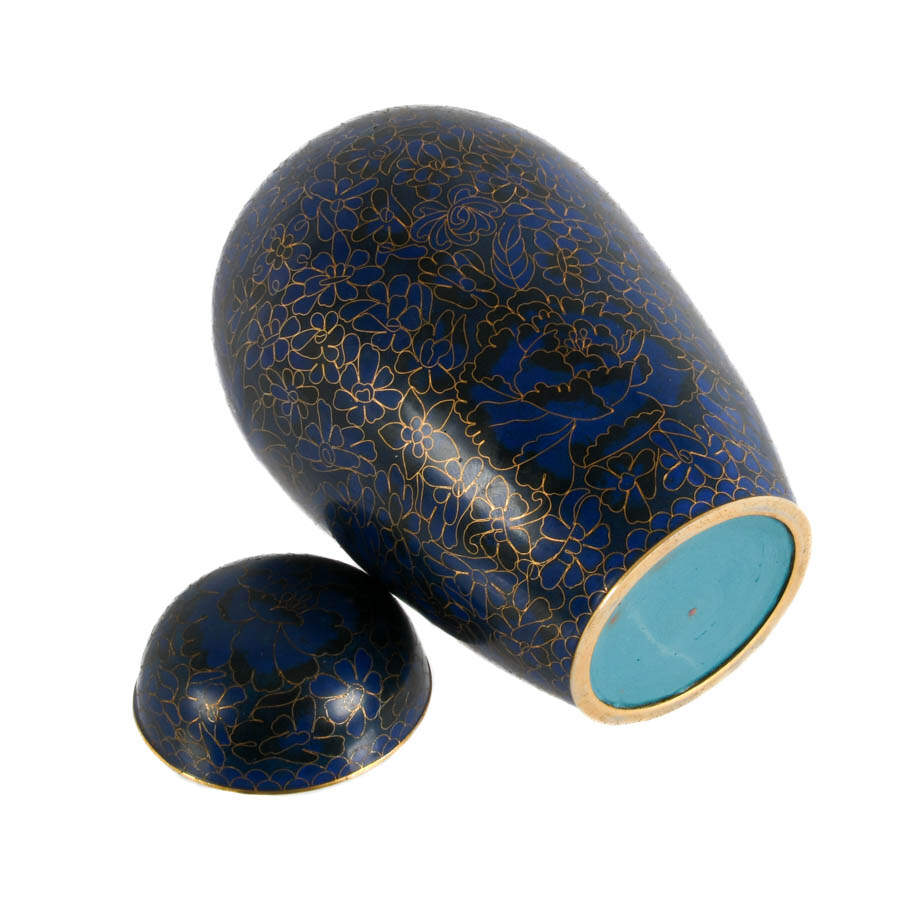Blue and Black Lidded Floral Cloisonné Urn-6