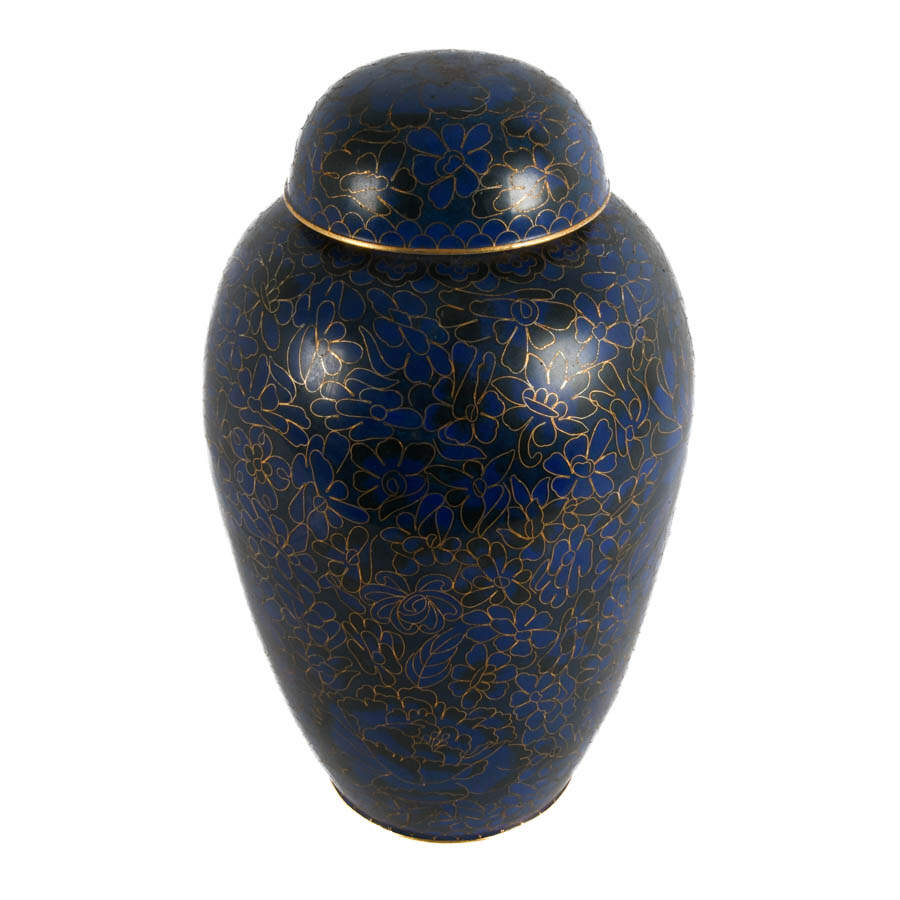 Blue and Black Lidded Floral Cloisonné Urn-4