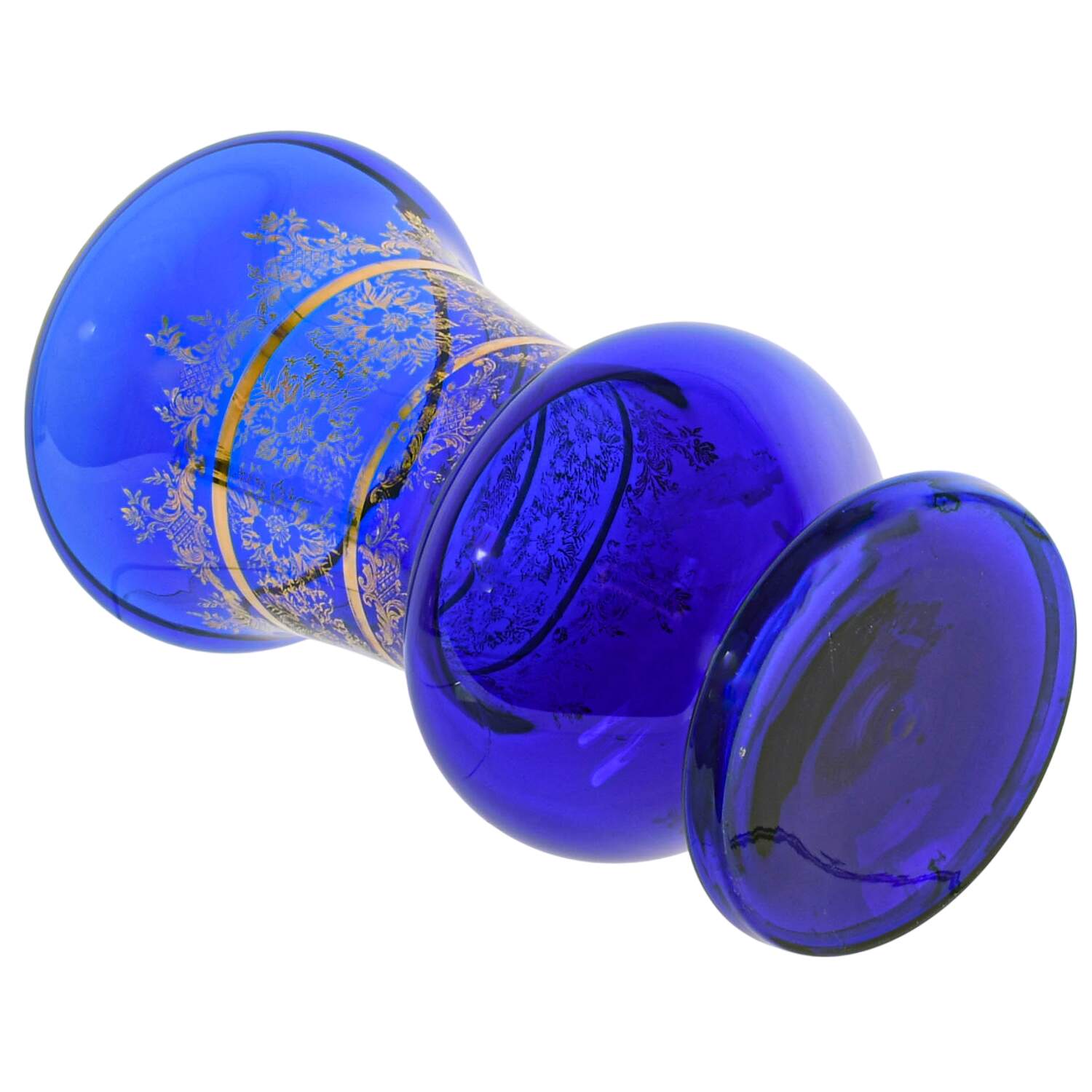 Cobalt Glass Gilt Floral Vase-6