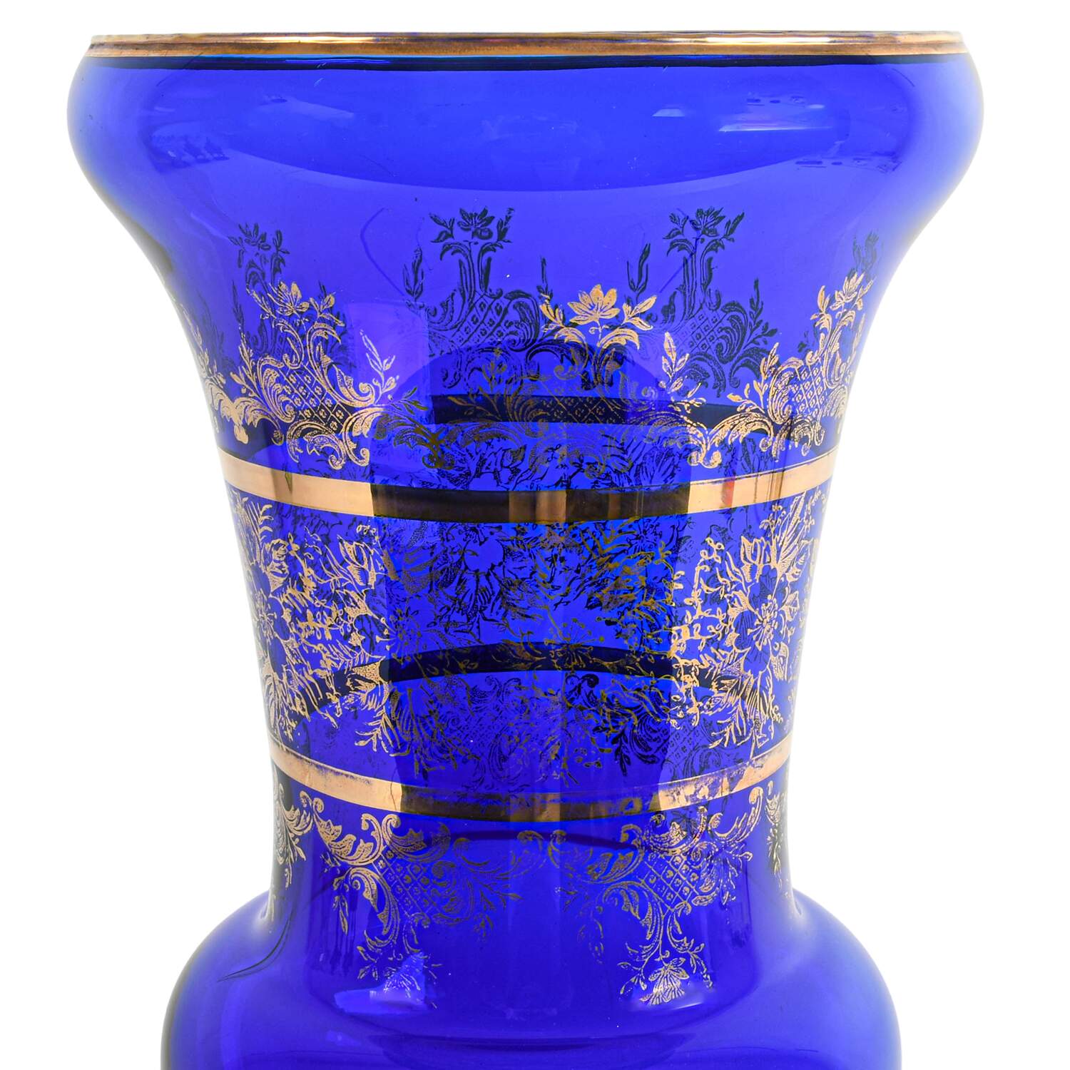 Cobalt Glass Gilt Floral Vase-5