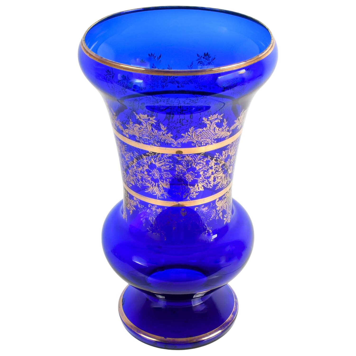 Cobalt Glass Gilt Floral Vase-3