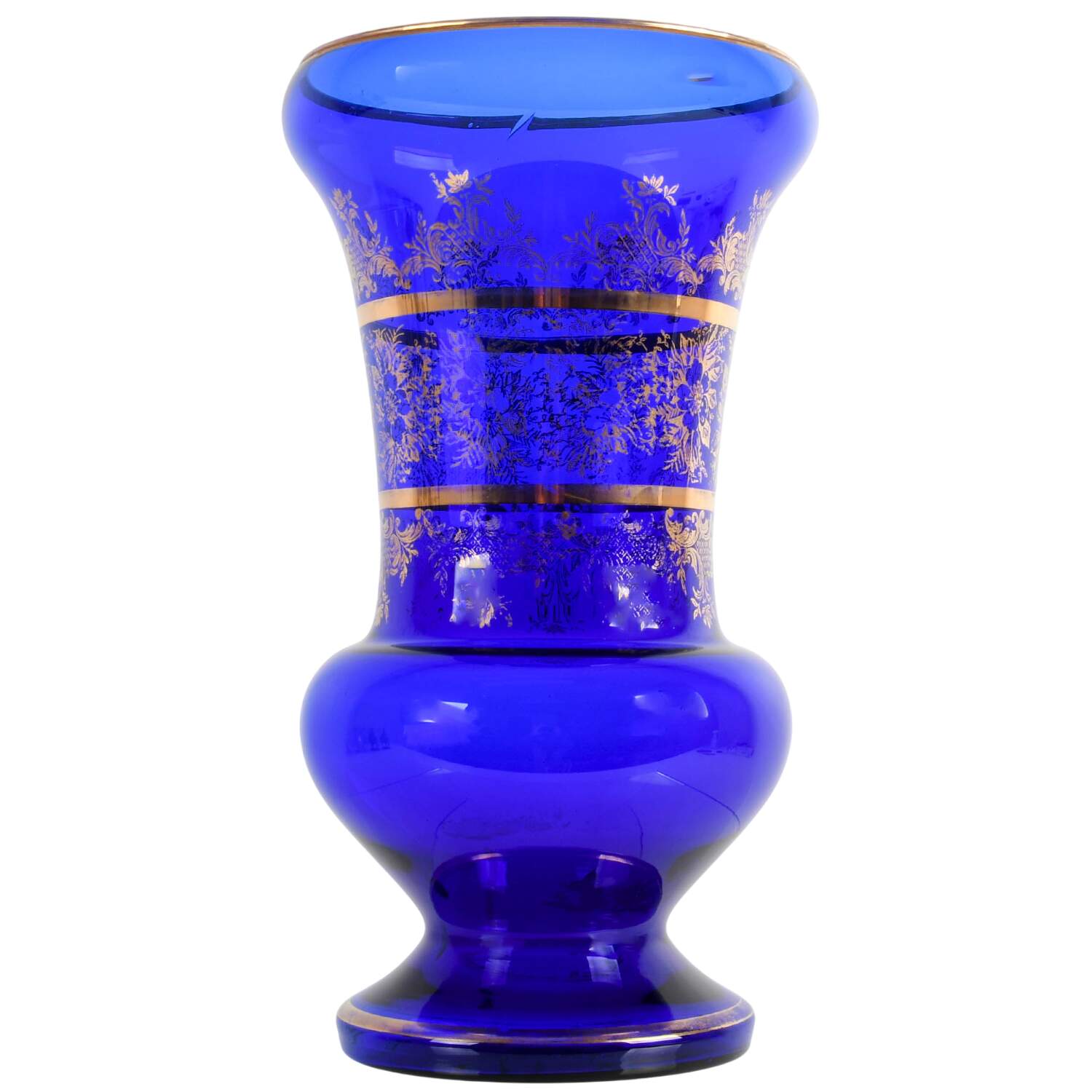 Cobalt Glass Gilt Floral Vase-2