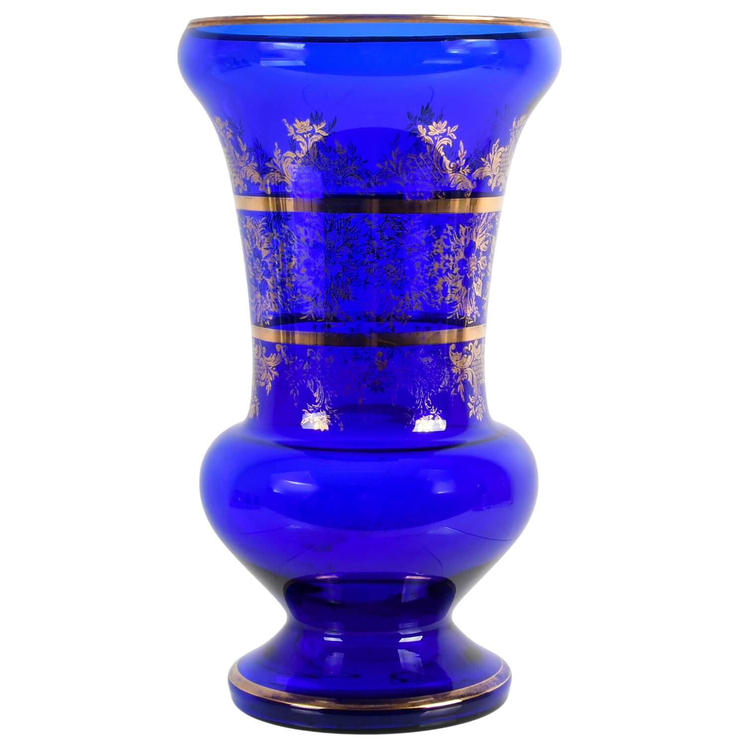 Cobalt Glass Gilt Floral Vase-1