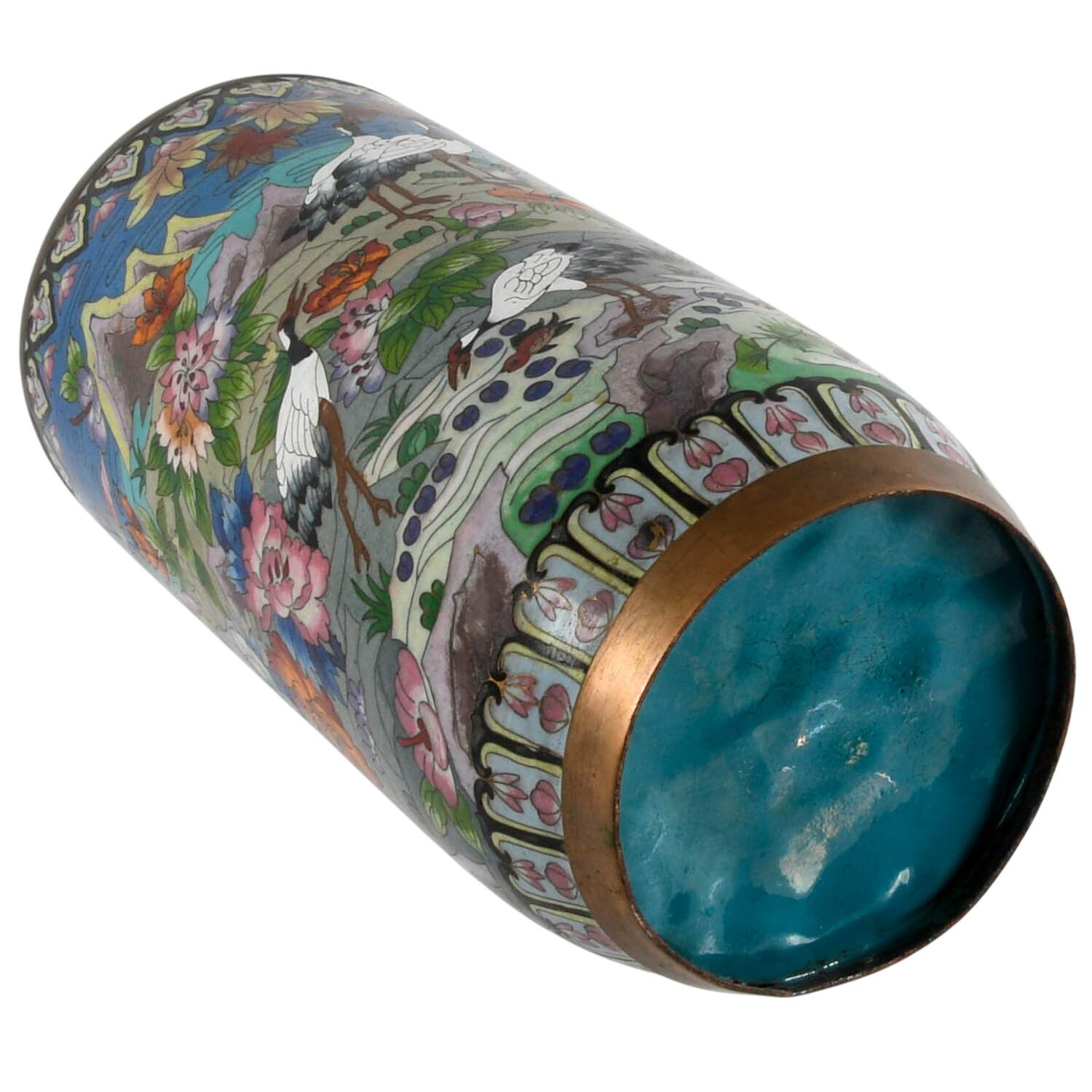 Mid-Century Chinese Landscape Cloisonné Vase-6