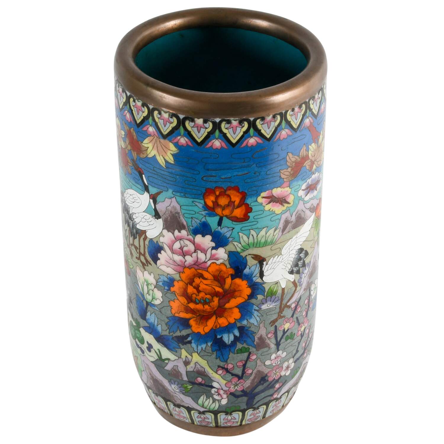 Mid-Century Chinese Landscape Cloisonné Vase-5