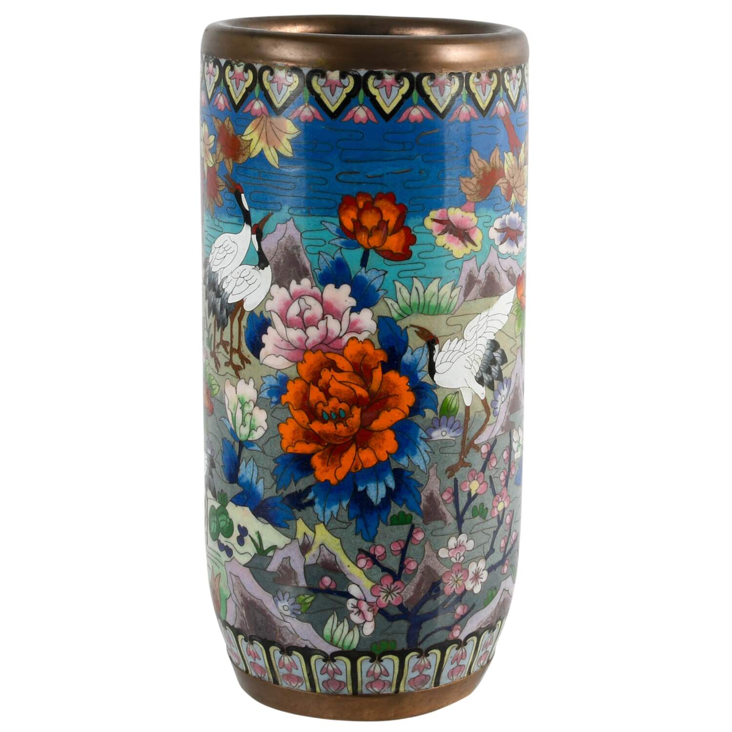 Mid-Century Chinese Landscape Cloisonné Vase-4