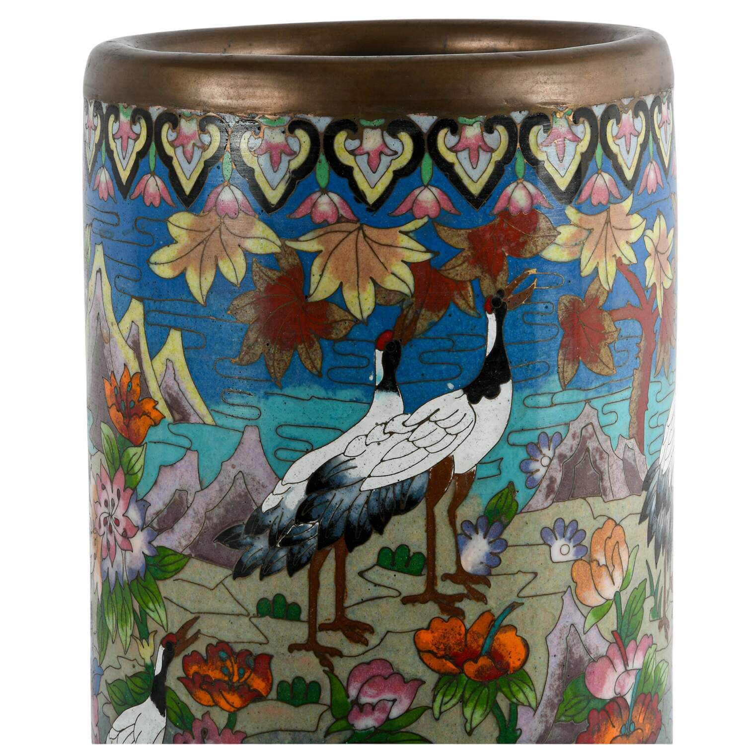 Mid-Century Chinese Landscape Cloisonné Vase-2