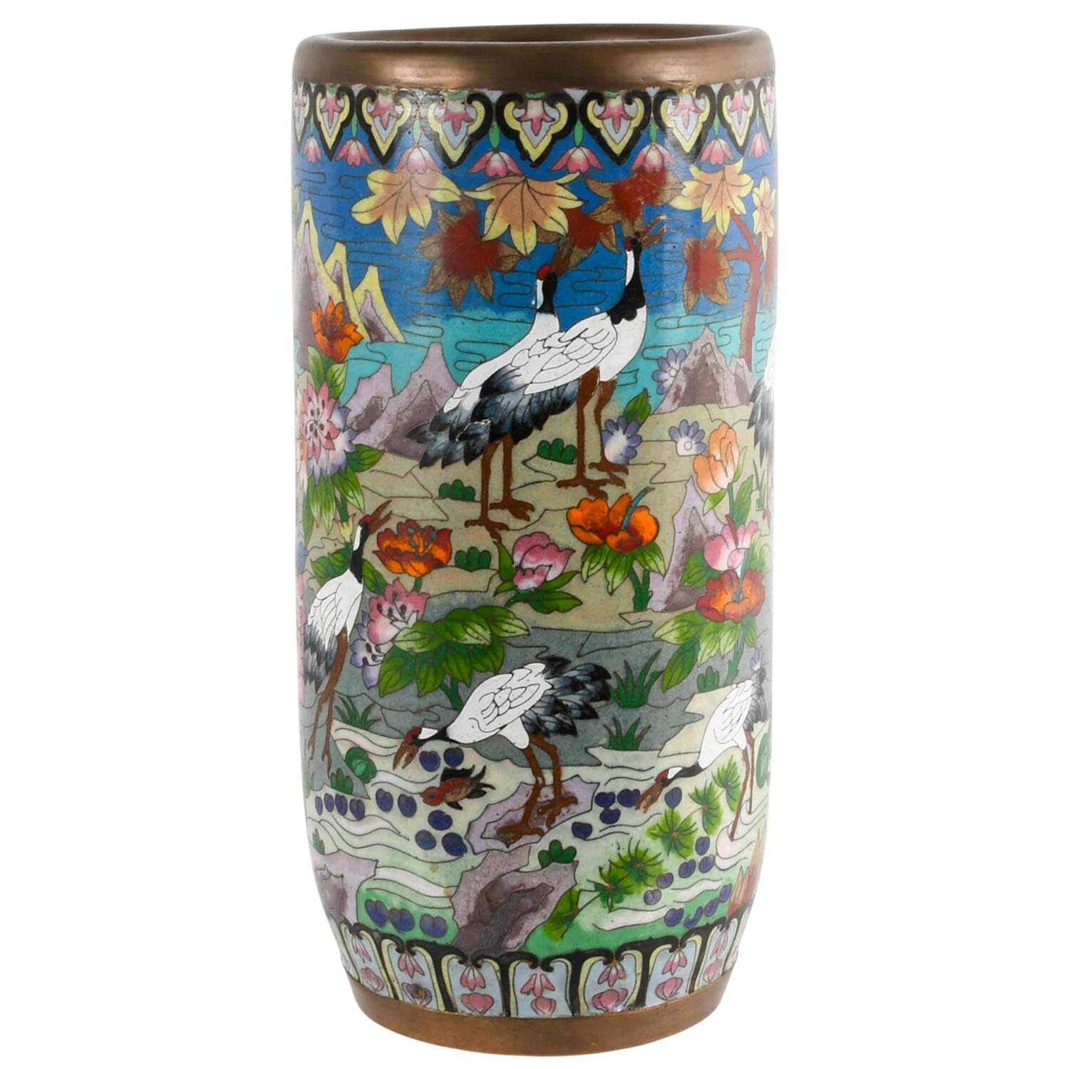 Mid-Century Chinese Landscape Cloisonné Vase-1