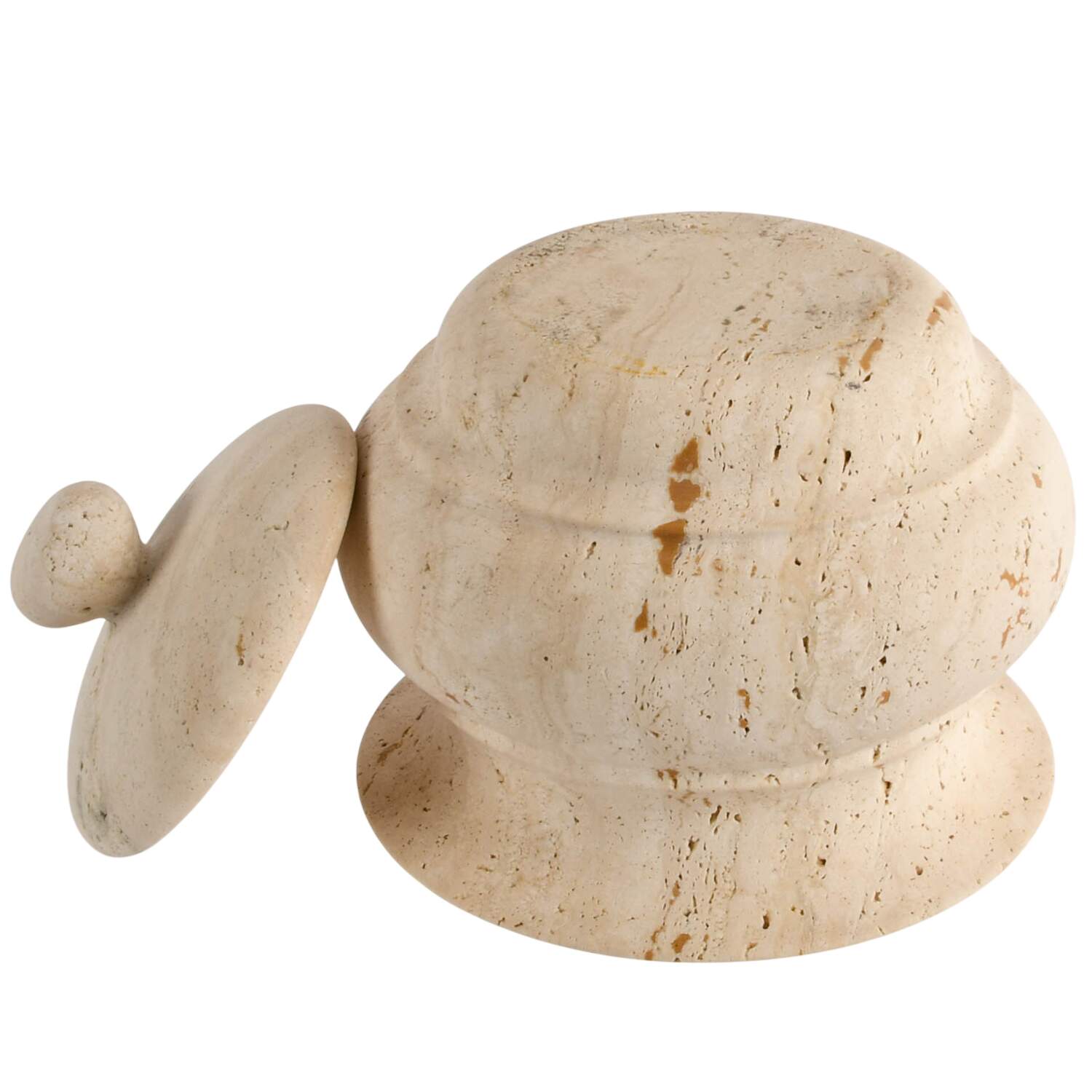 Heavy Travertine Bowl with Lid-6
