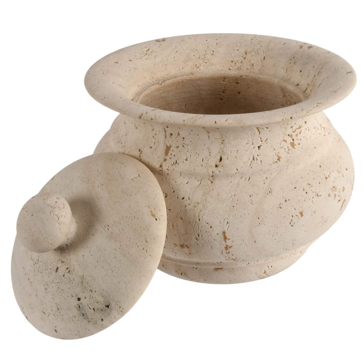 Heavy Travertine Bowl with Lid-5