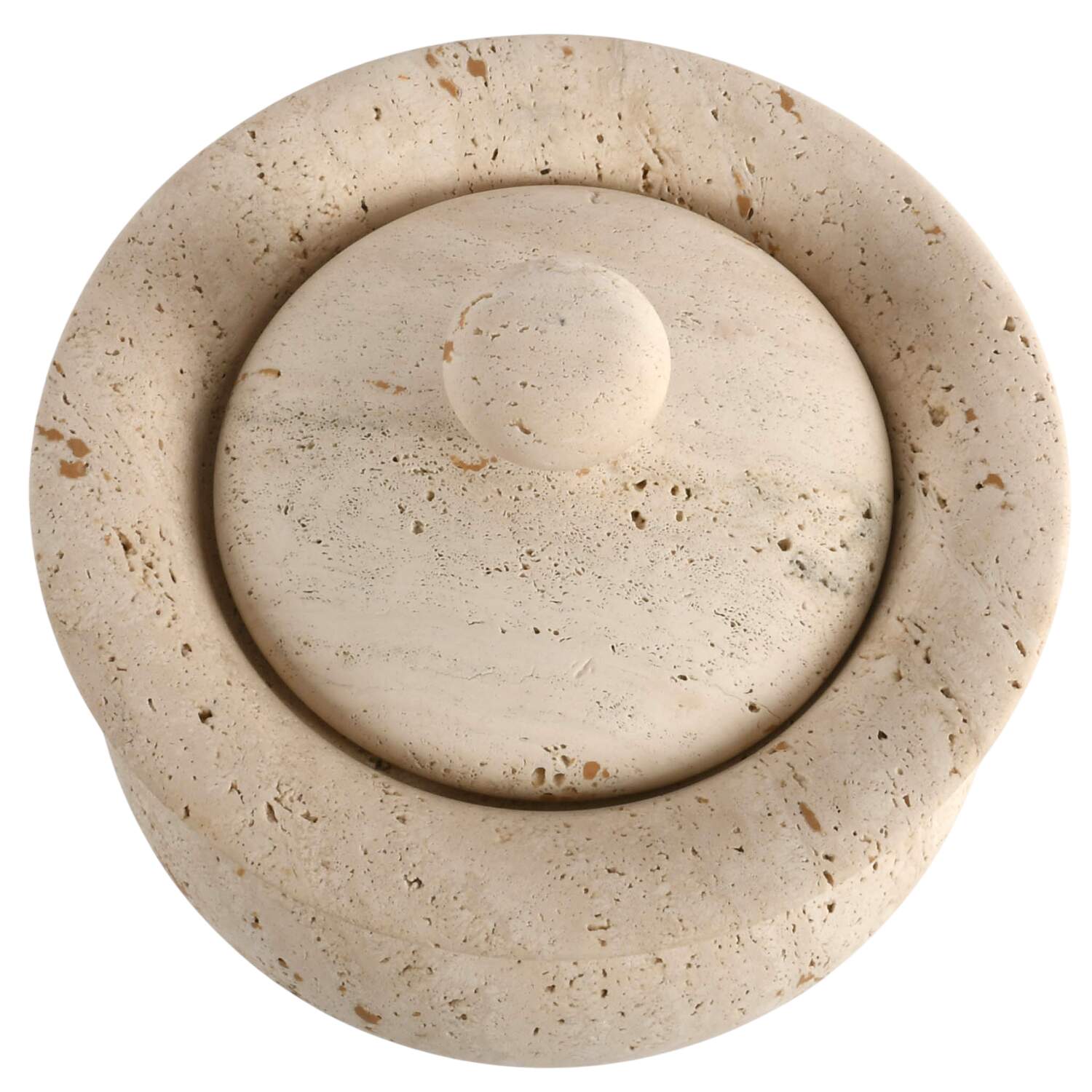 Heavy Travertine Bowl with Lid-3