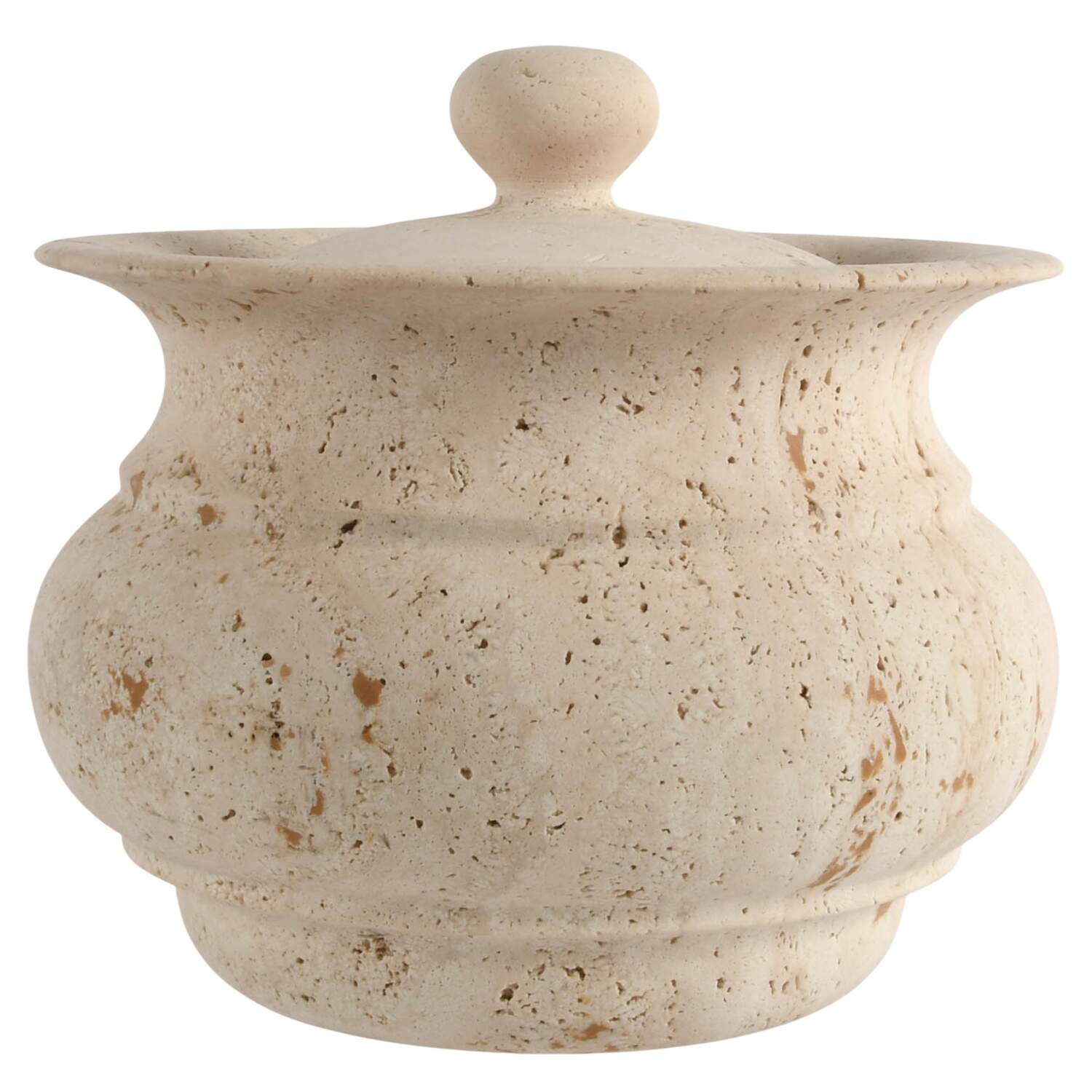 Heavy Travertine Bowl with Lid-2