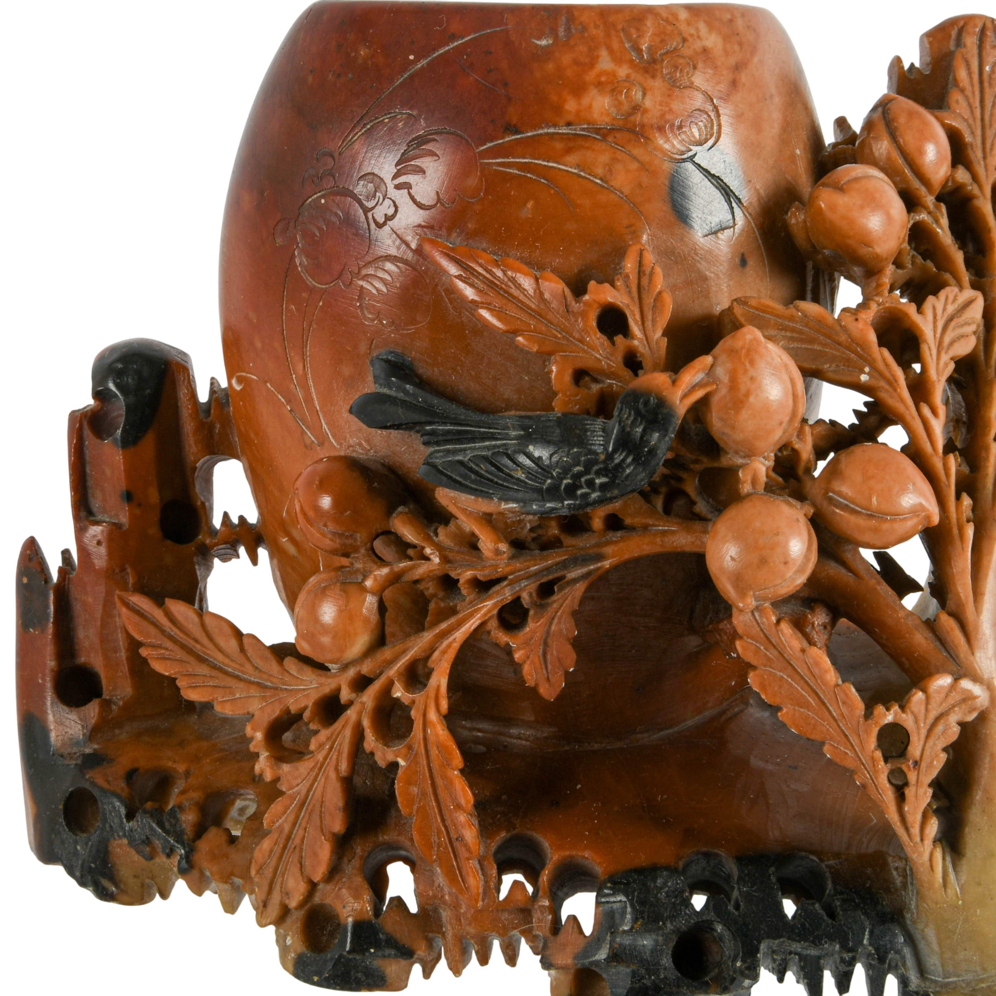 Chinese Carved Soapstone Brush Pot-2