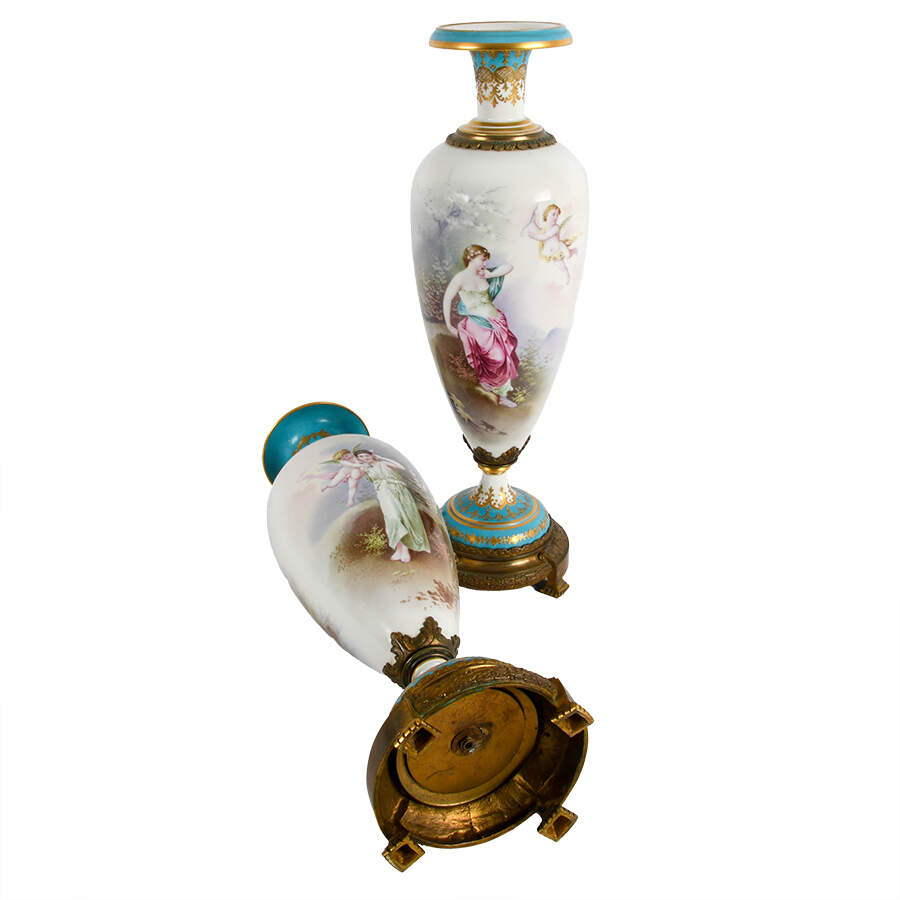 Antique Pair of French Sèvres-Style Ormolu Mounted Vases-7
