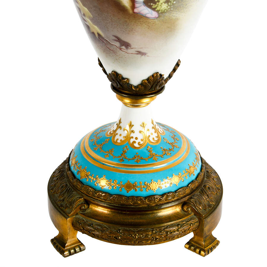 Antique Pair of French Sèvres-Style Ormolu Mounted Vases-5