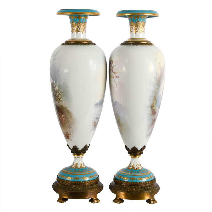 Antique Pair of French Sèvres-Style Ormolu Mounted Vases-2
