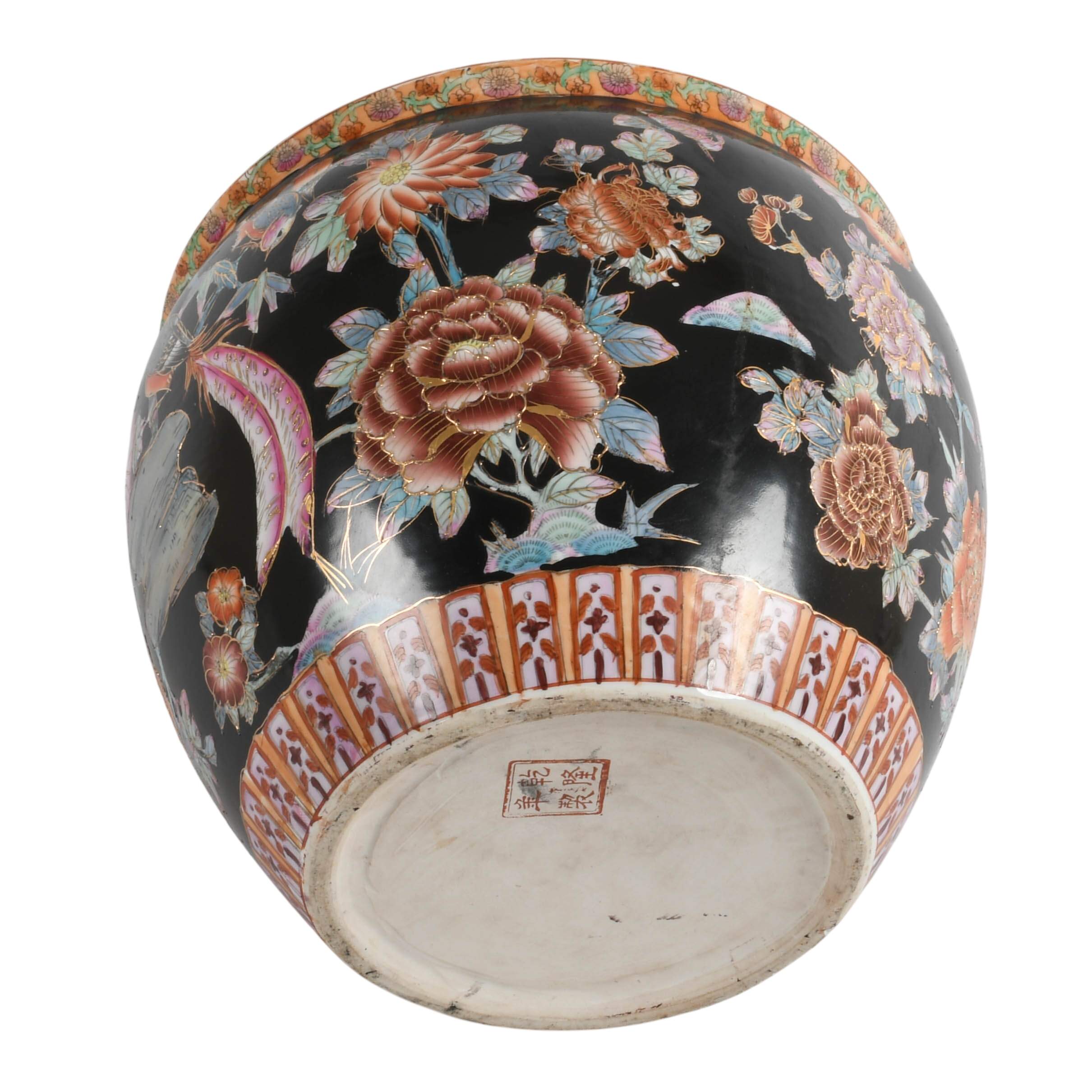 Chinese Famille Noire-Style Porcelain Fishbowl Planter-7