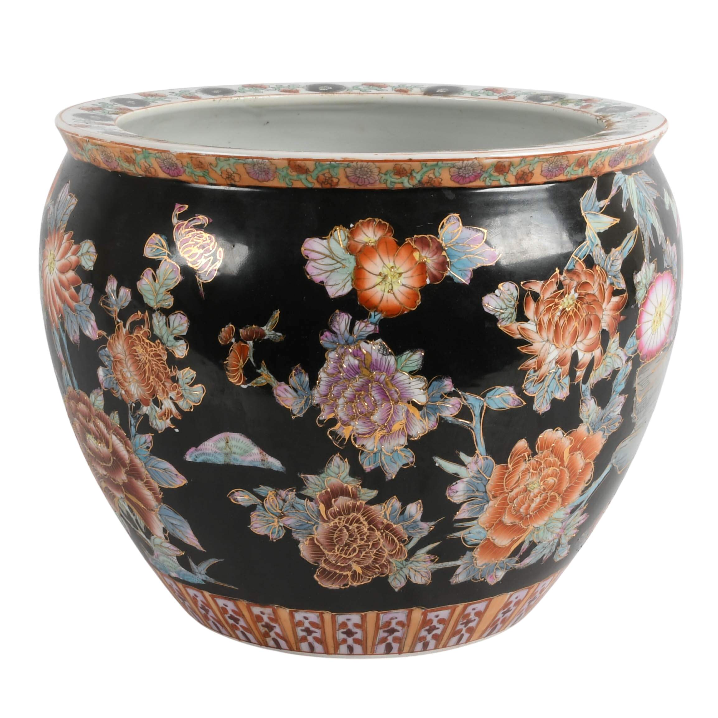 Chinese Famille Noire-Style Porcelain Fishbowl Planter-3
