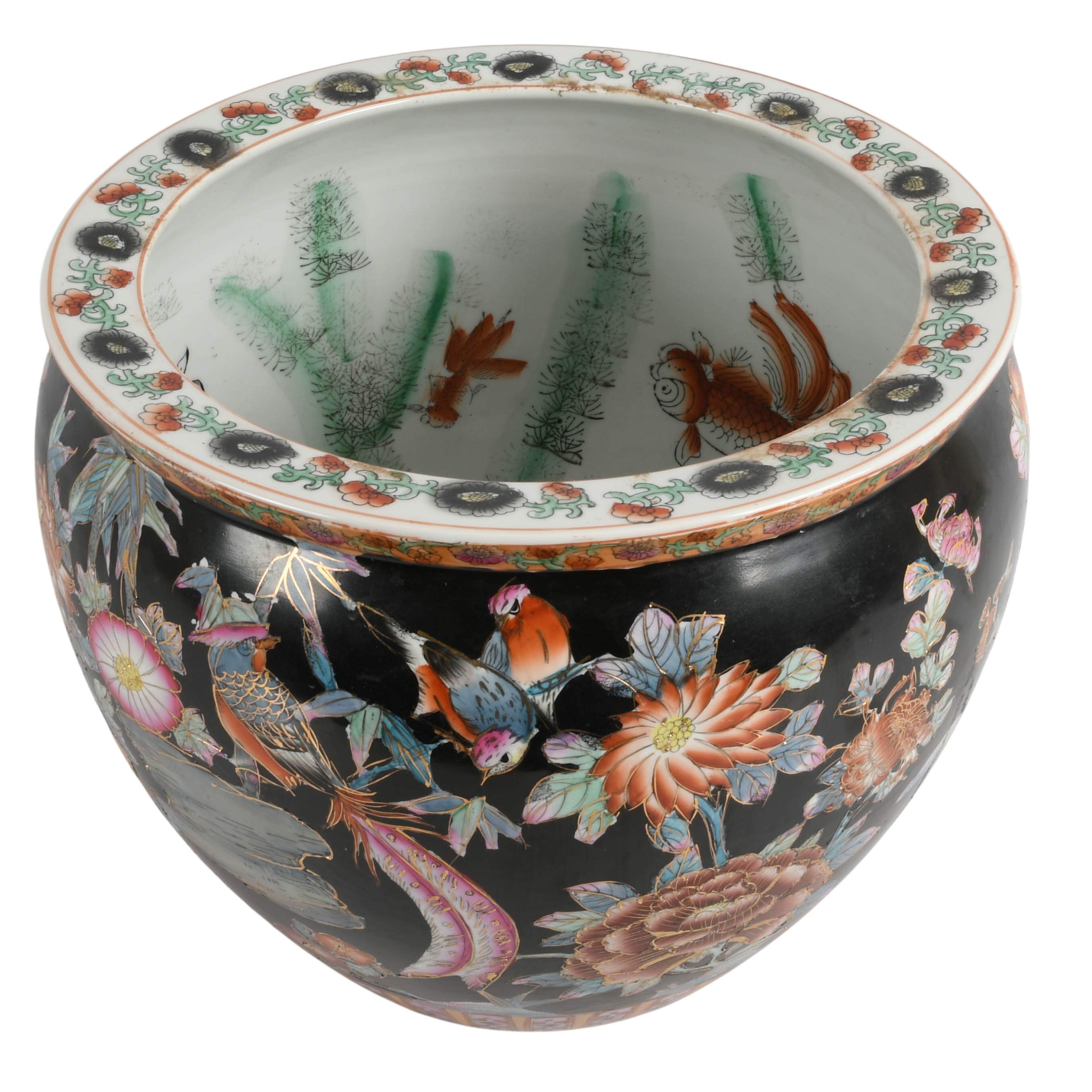 Chinese Famille Noire-Style Porcelain Fishbowl Planter-2