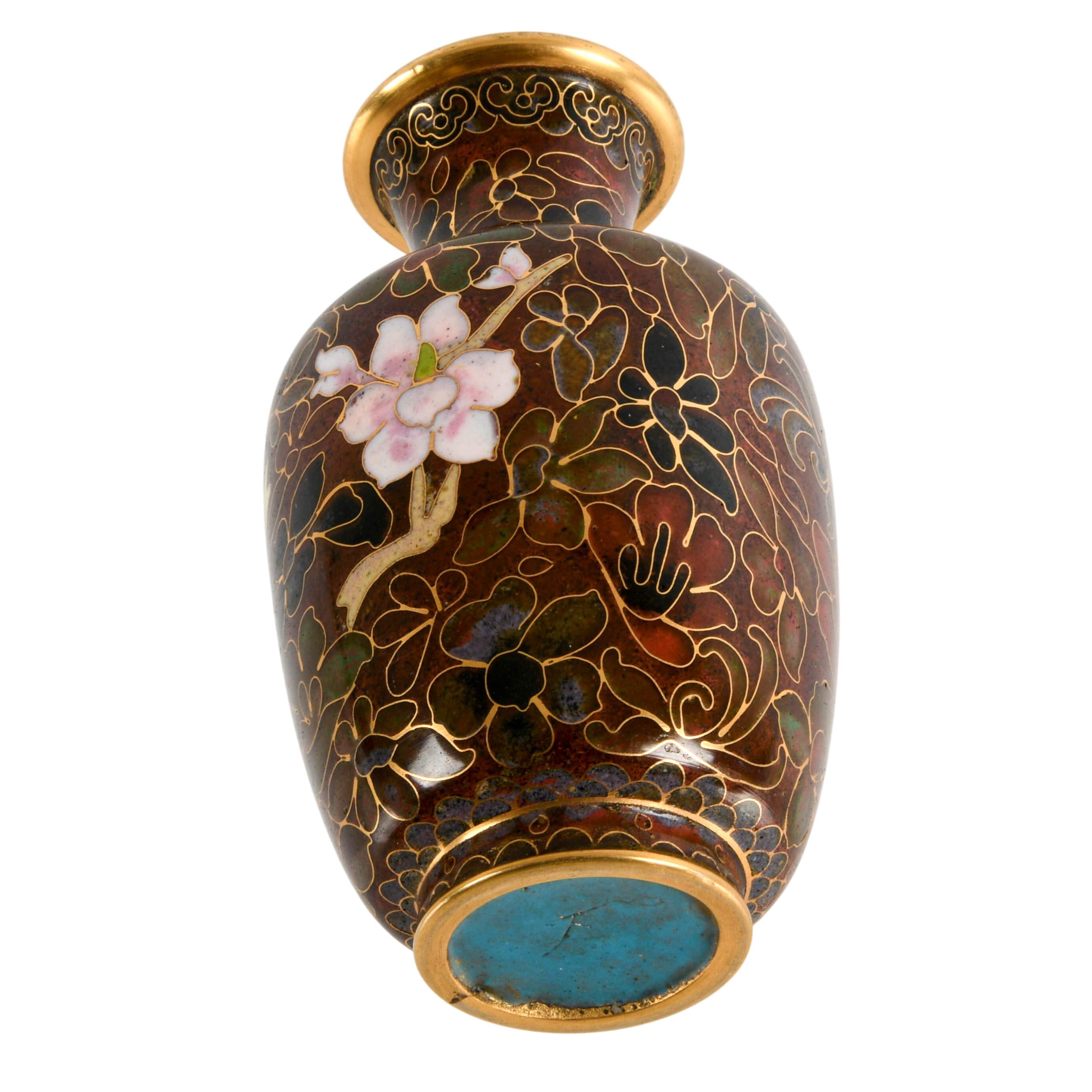 Chinese Cloisonné Floral Blessings Enamel Vase-7