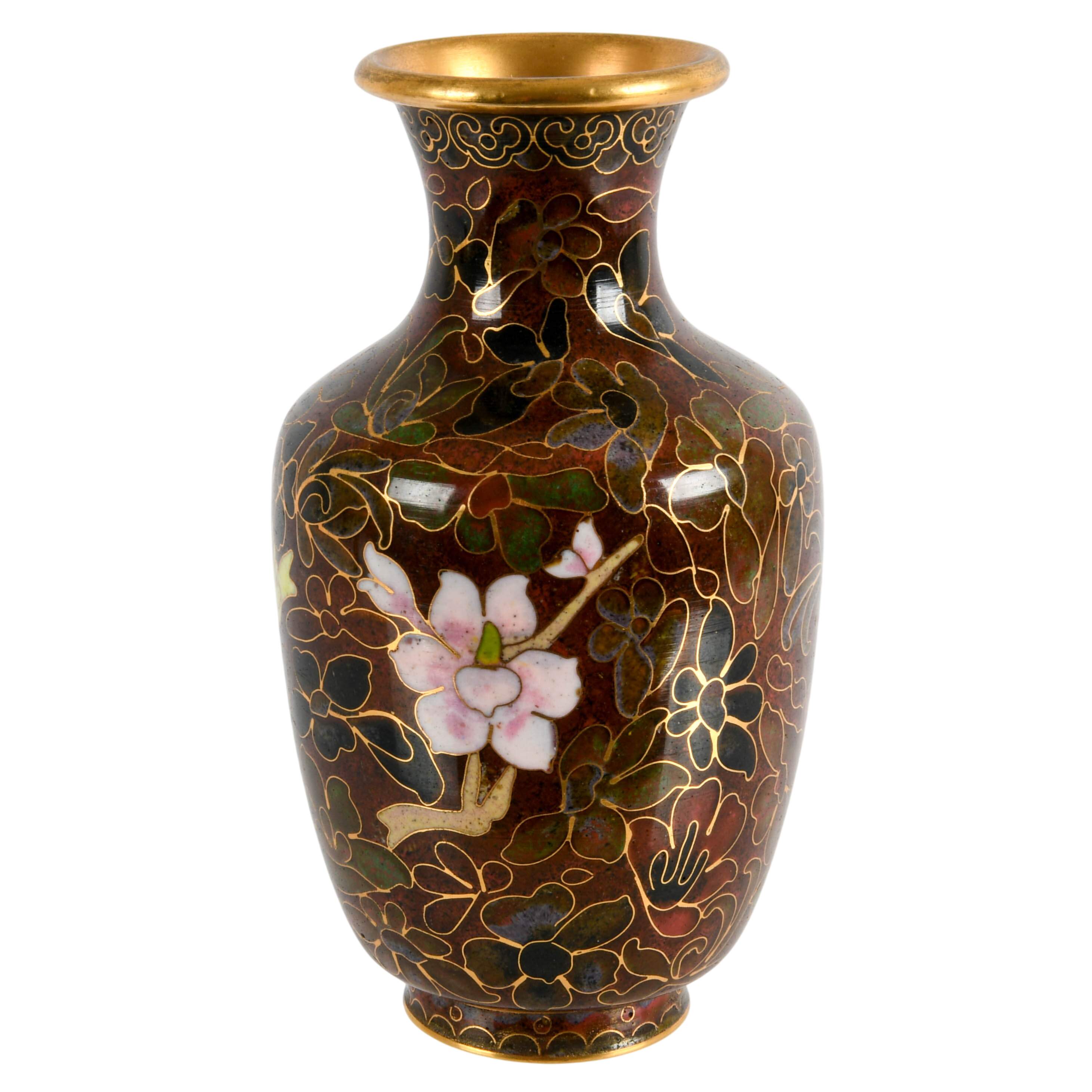 Chinese Cloisonné Floral Blessings Enamel Vase-5
