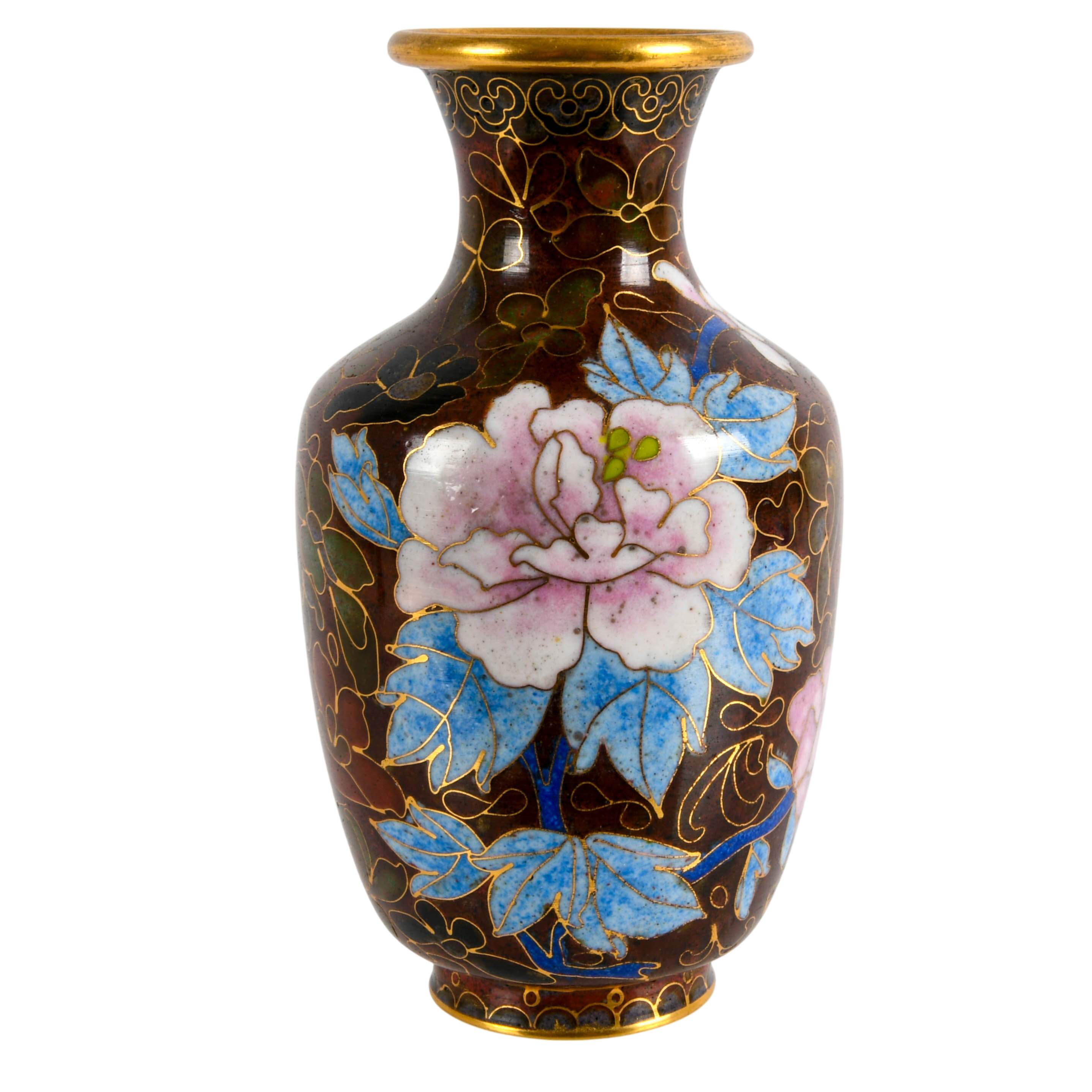 Chinese Cloisonné Floral Blessings Enamel Vase-1