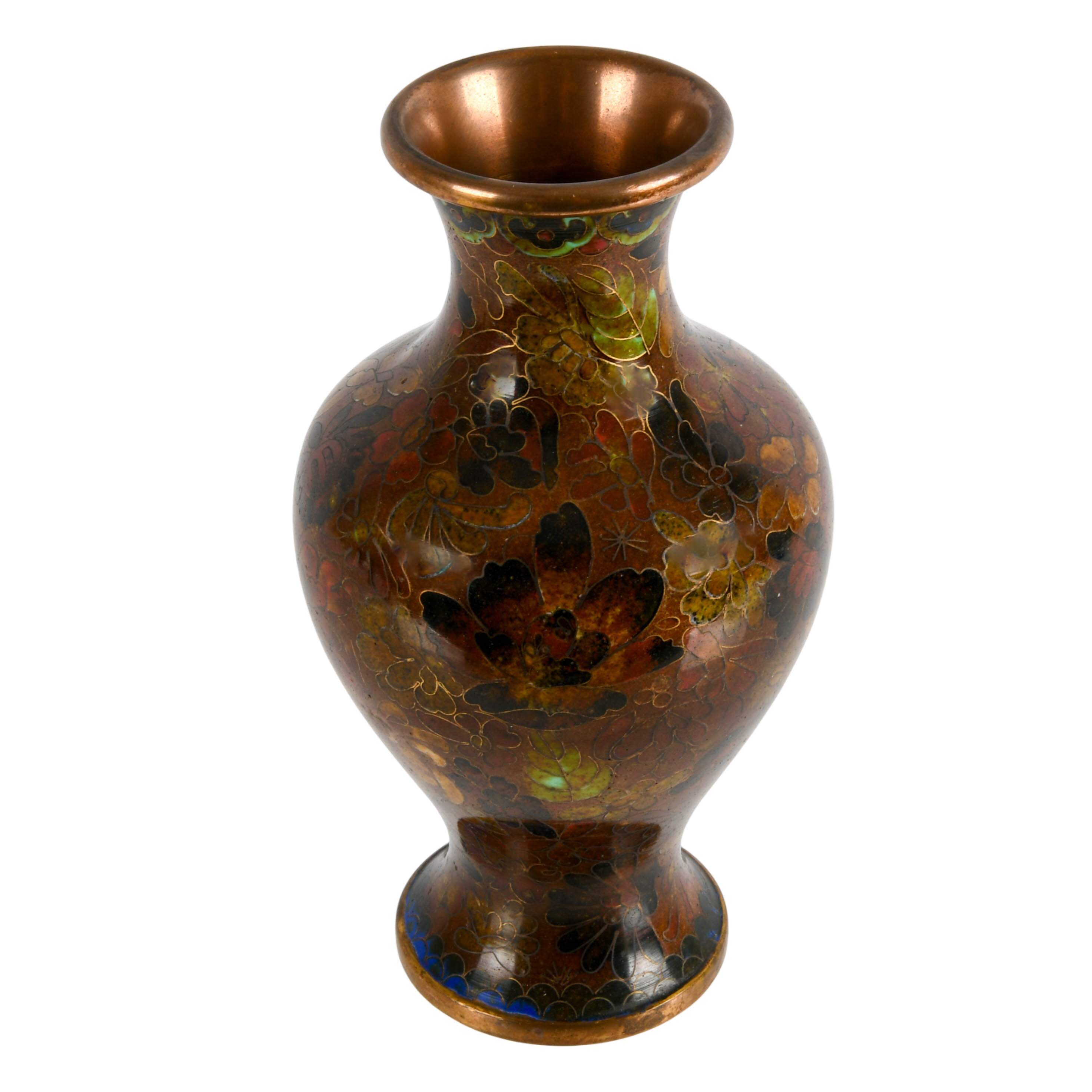 People's Republic of China Cloisonné Autumnal Flowers Enamel Vase-4