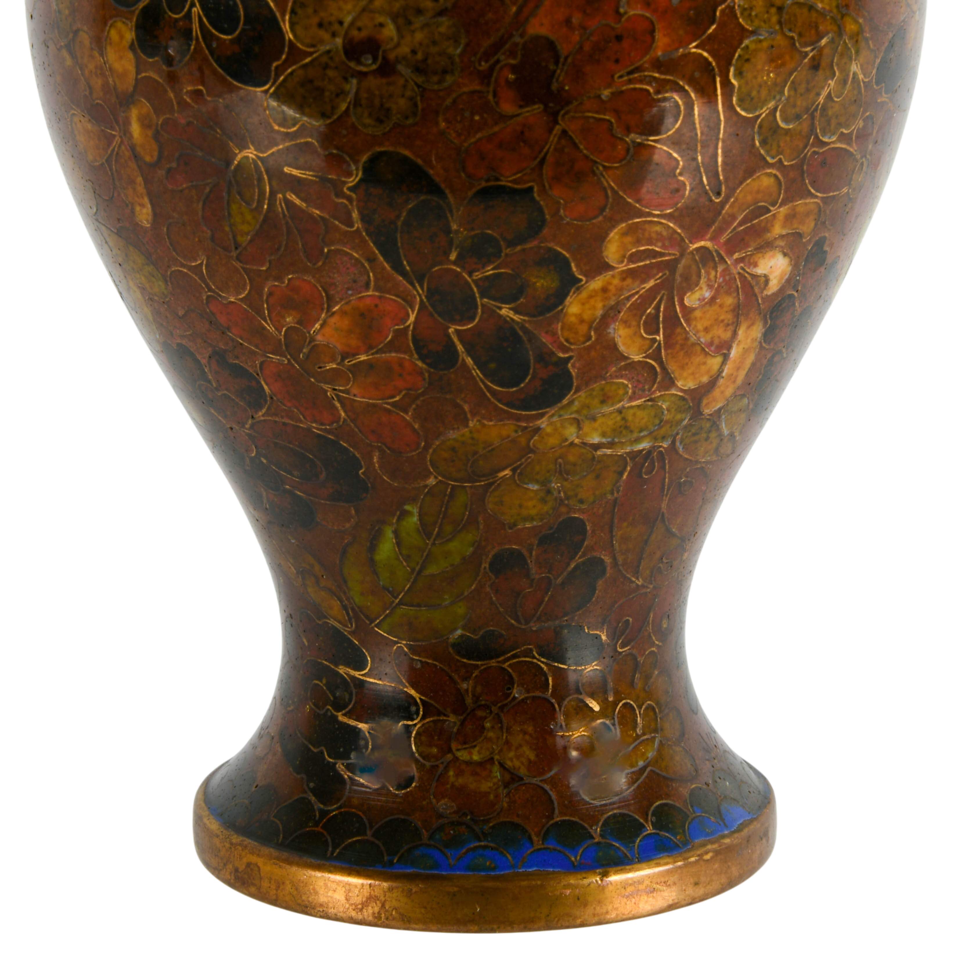 People's Republic of China Cloisonné Autumnal Flowers Enamel Vase-3