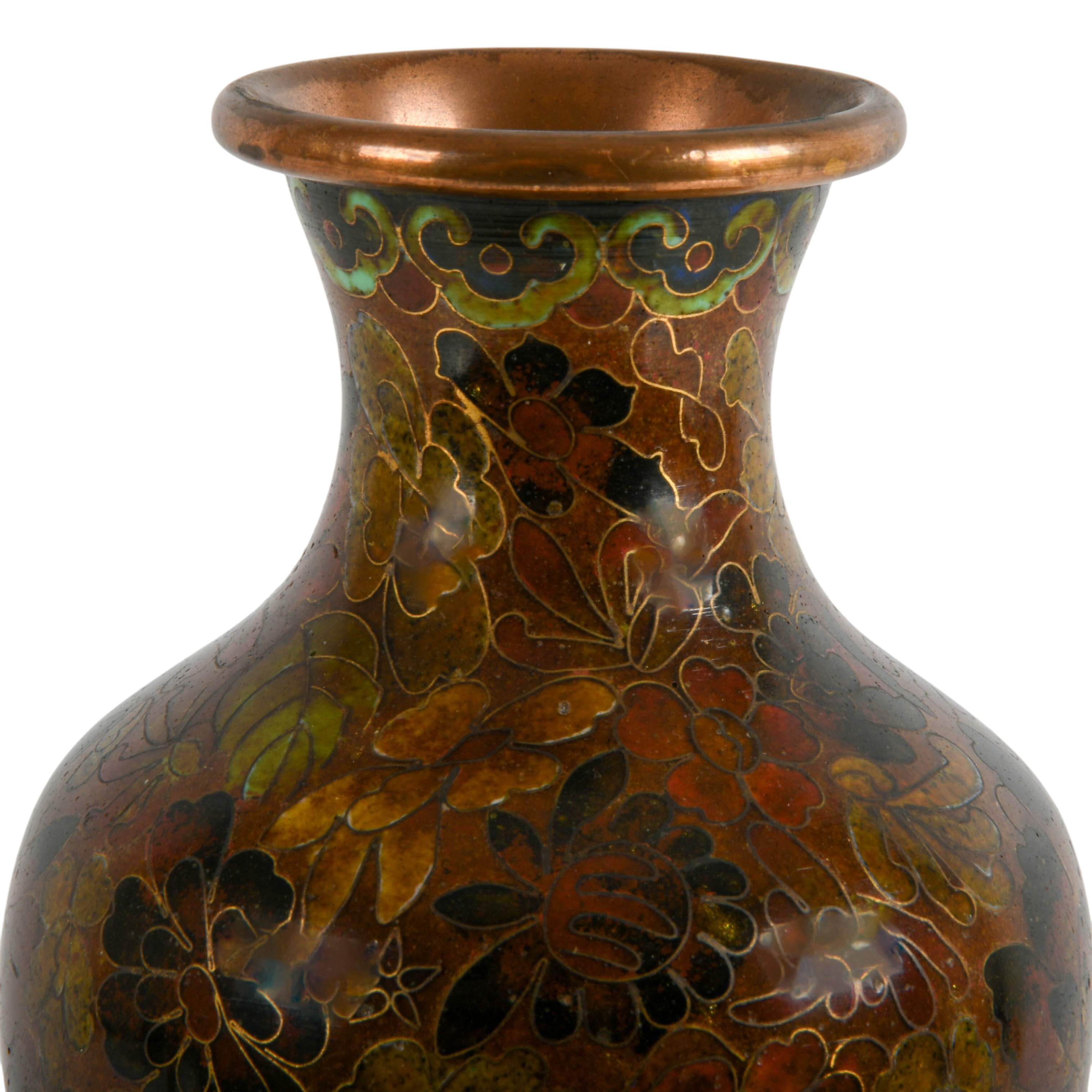 People's Republic of China Cloisonné Autumnal Flowers Enamel Vase-2
