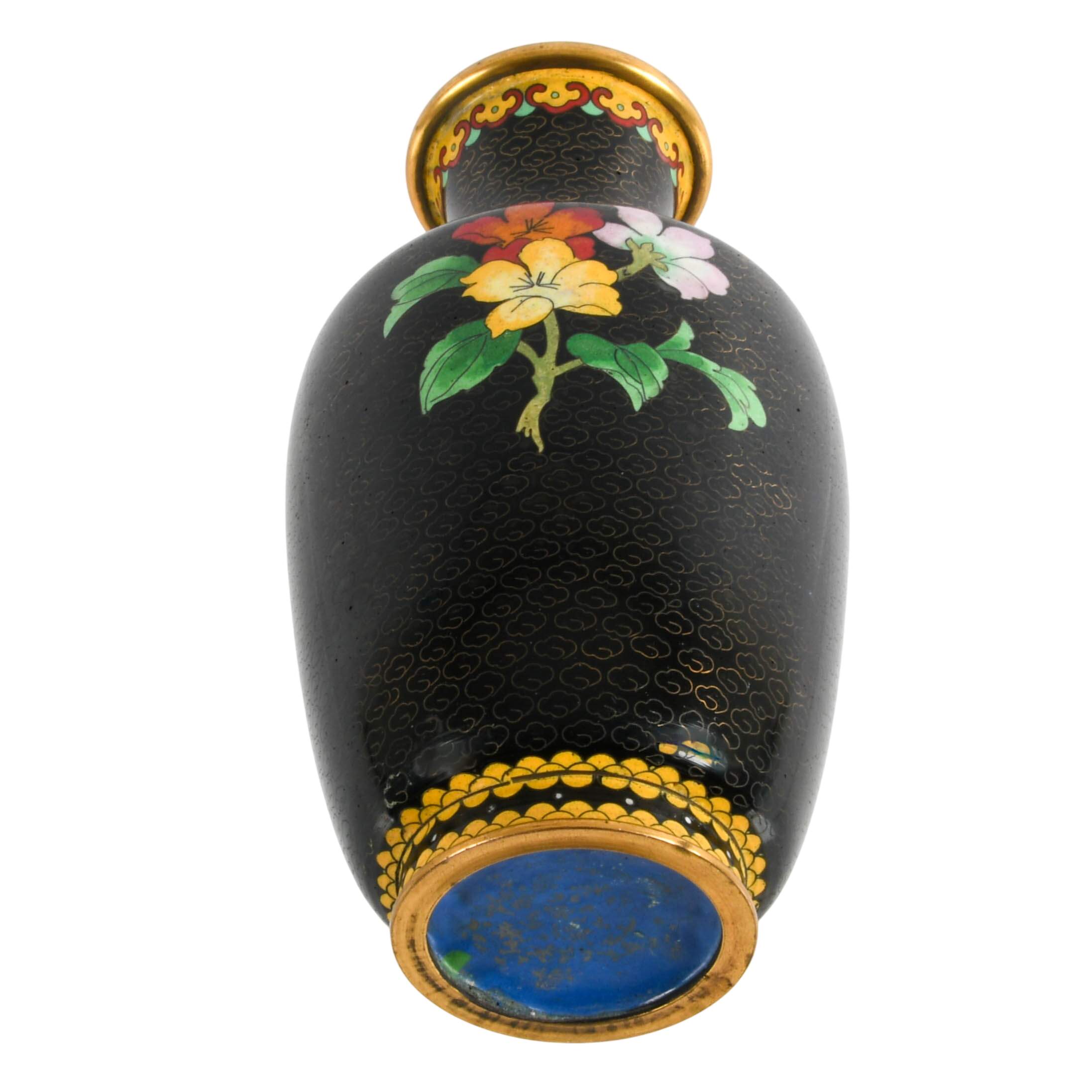 Chinese Black Cloisonné Enamel Floral Vase-7