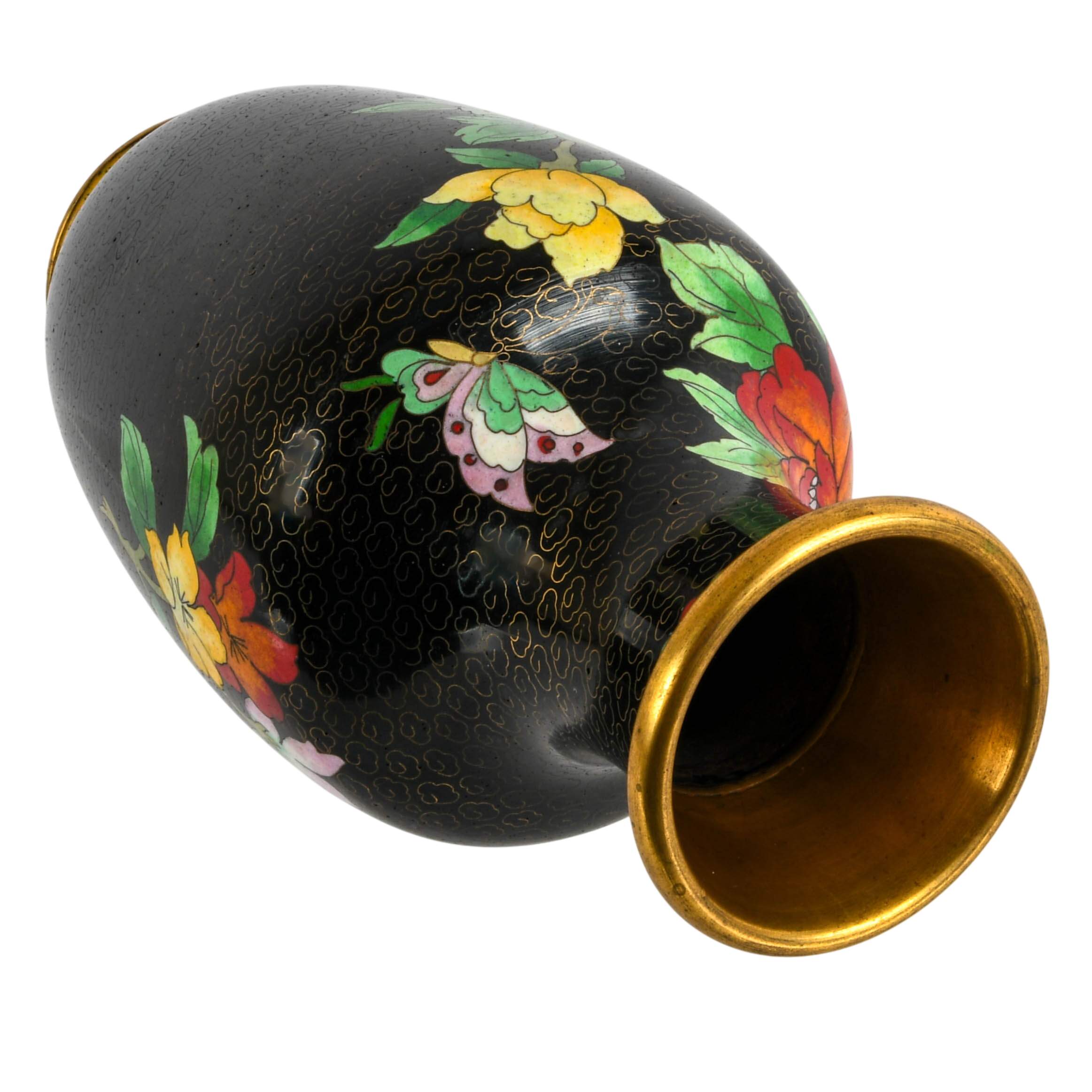 Chinese Black Cloisonné Enamel Floral Vase-6