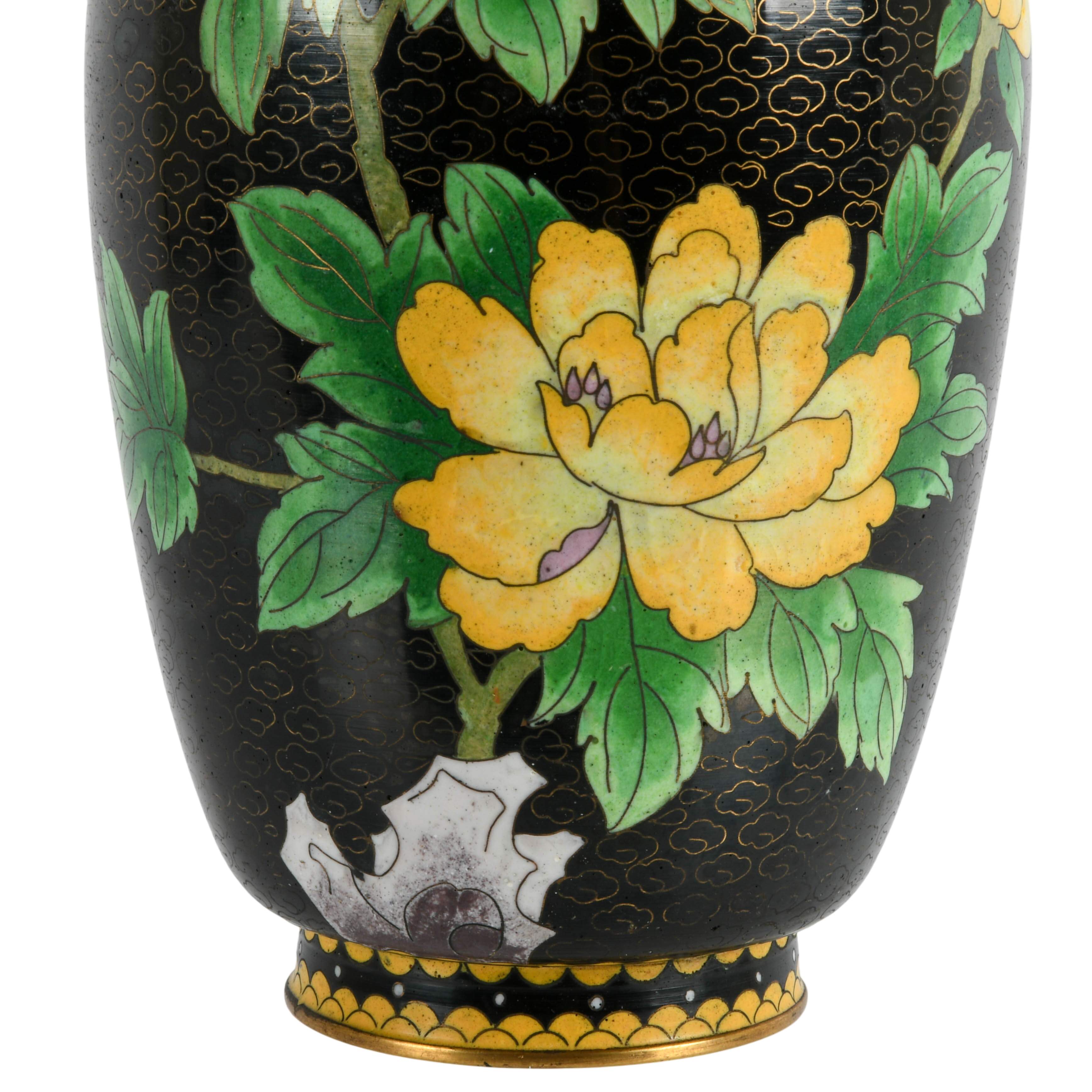 Chinese Black Cloisonné Enamel Floral Vase-3