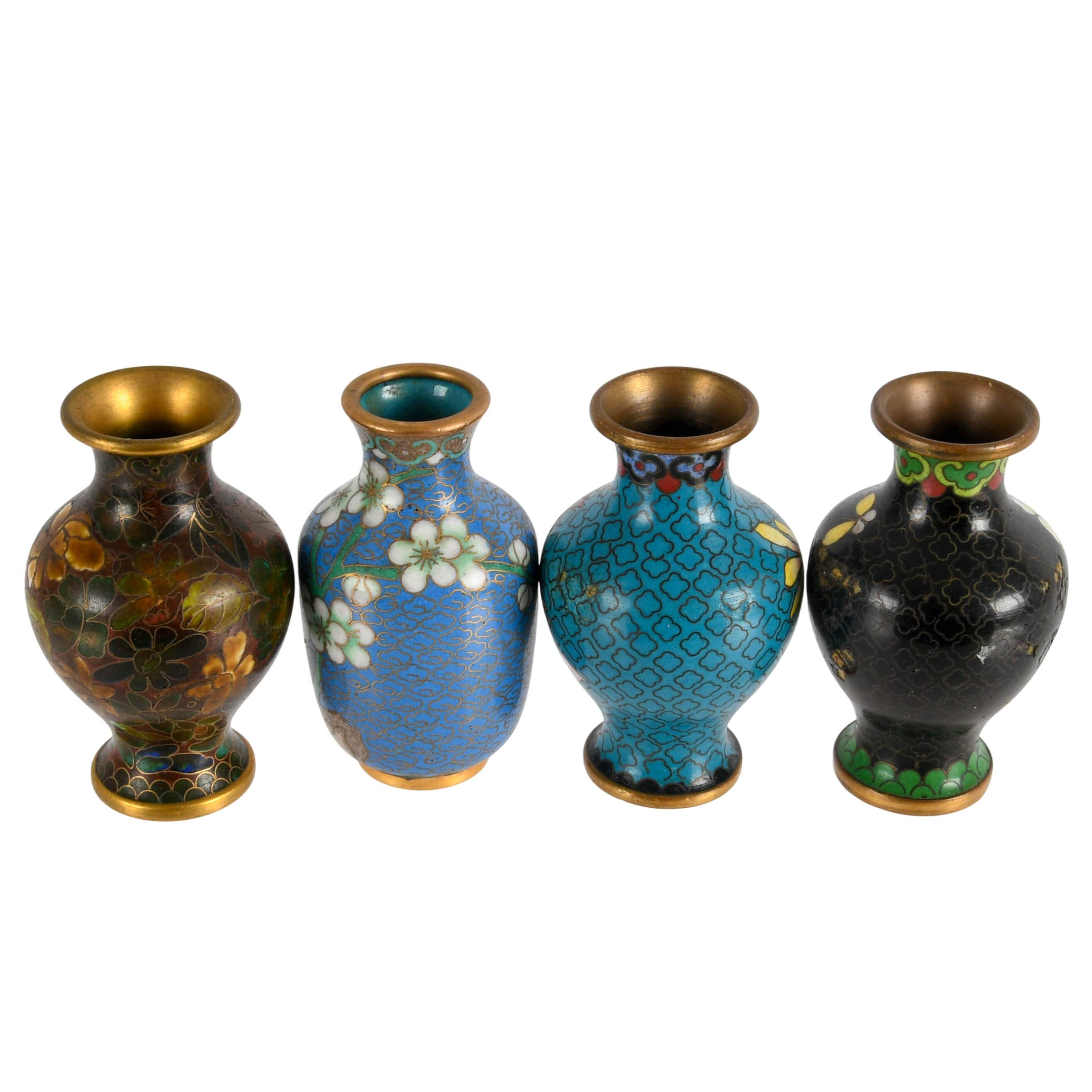 Grouping of Four Cloisonné Miniature Bud Vases-2